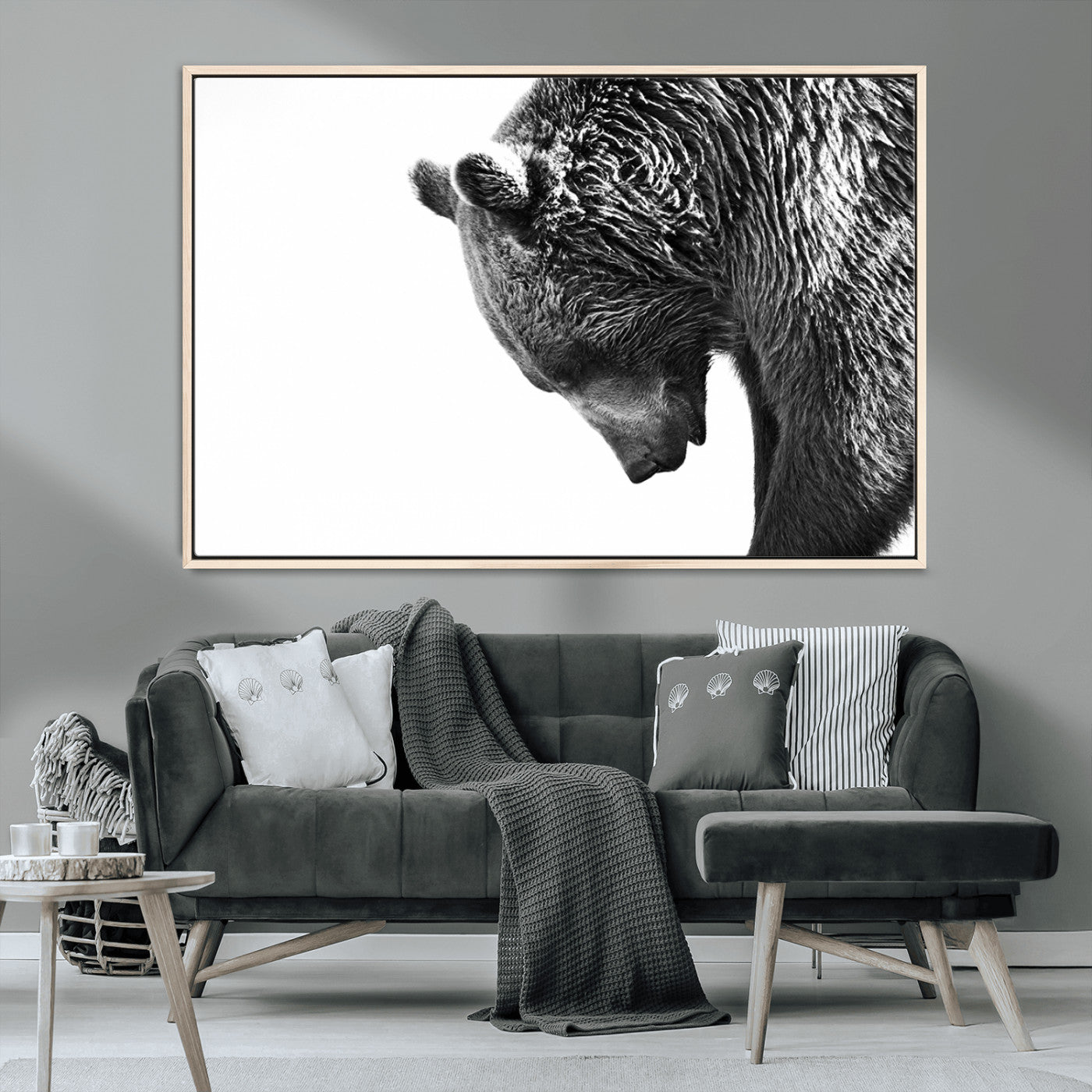MGV-FC-36X24 - Black and White Grizzly 399 Bear Canvas Print Wall Art | Large Wildlife Canvas Print for Living
