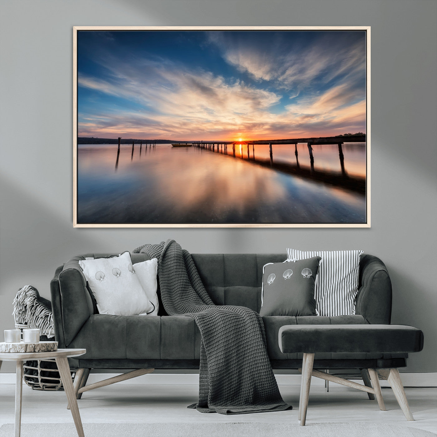 MGV-FC-36X24 - Wooden Pier on Seascape and Sunset Wall Art Canvas Print