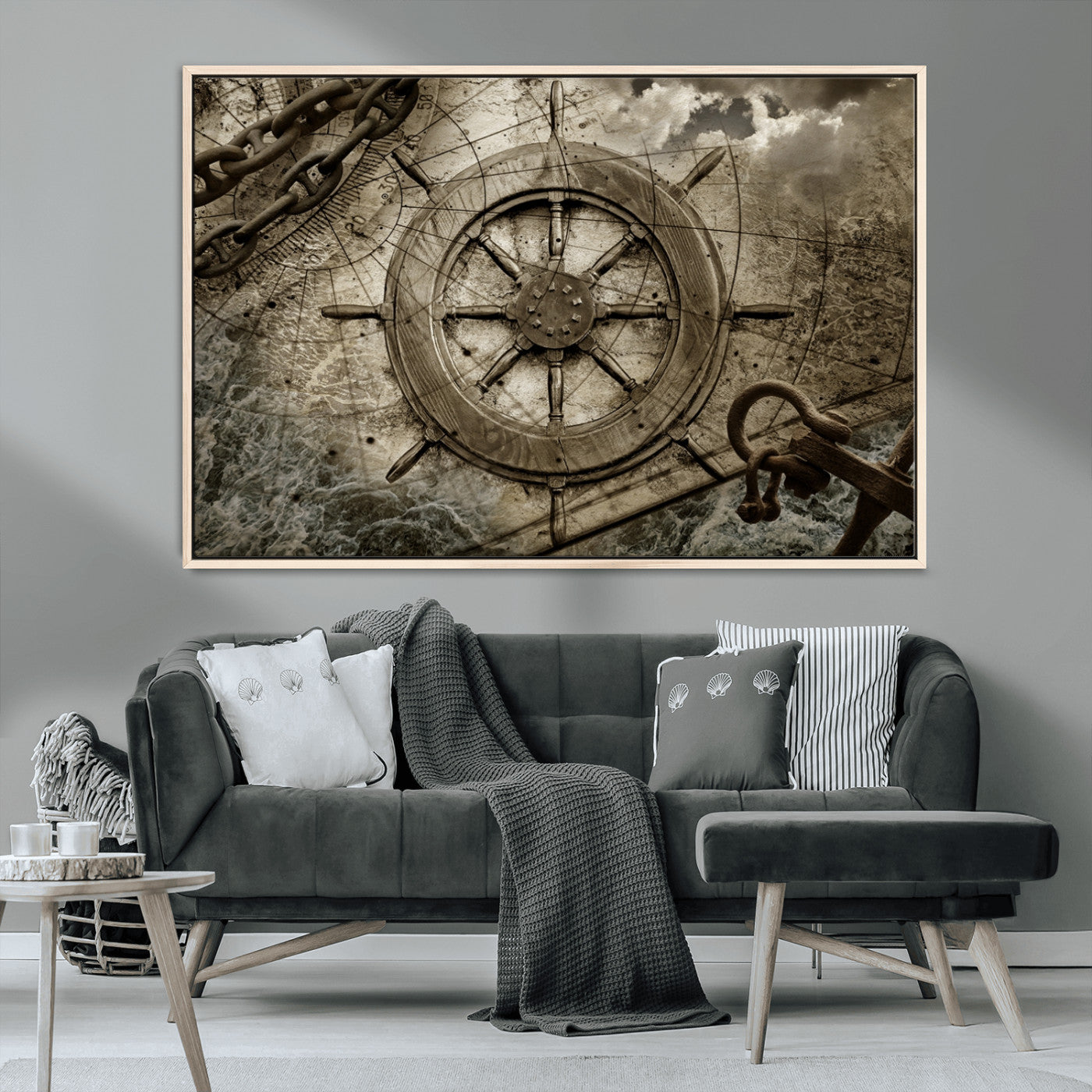 MGV-FC-36X24 - Wooden Ship Wheel Canvas Print, Multi Panel Canvas Wall Art Print
