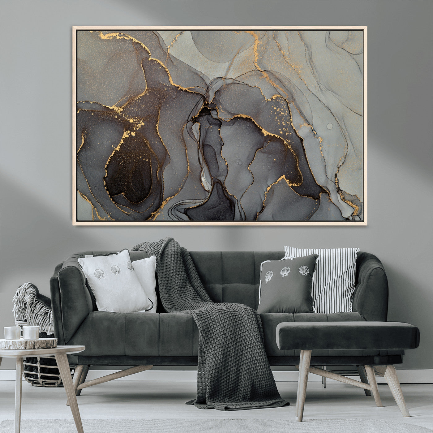 MGV-FC-36X24 - Gray Marble Fluid Effect Wall Art Abstract Canvas Wall Art Print