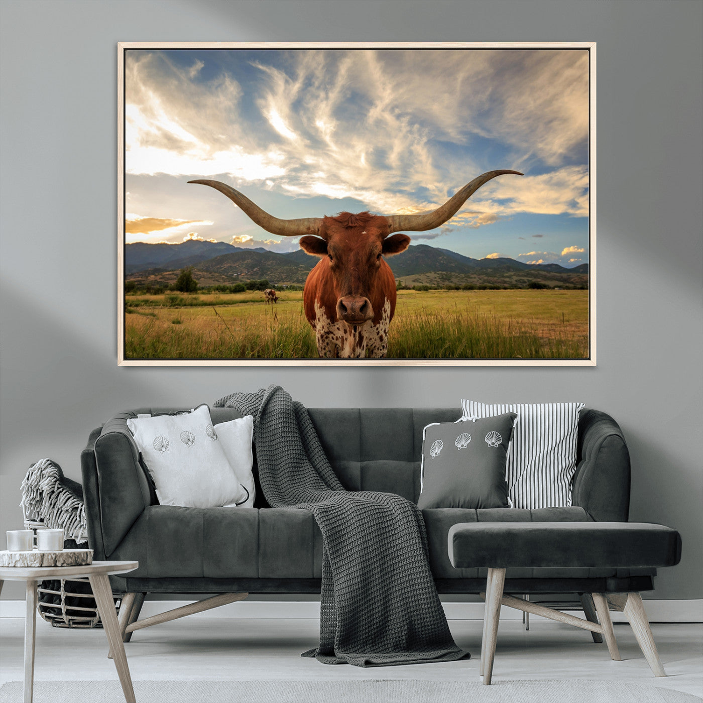 MGV-FC-36X24 - Texas Longhorn Canvas Wall Art – Majestic Triptych Animal Print – Rustic Western Decor for Living