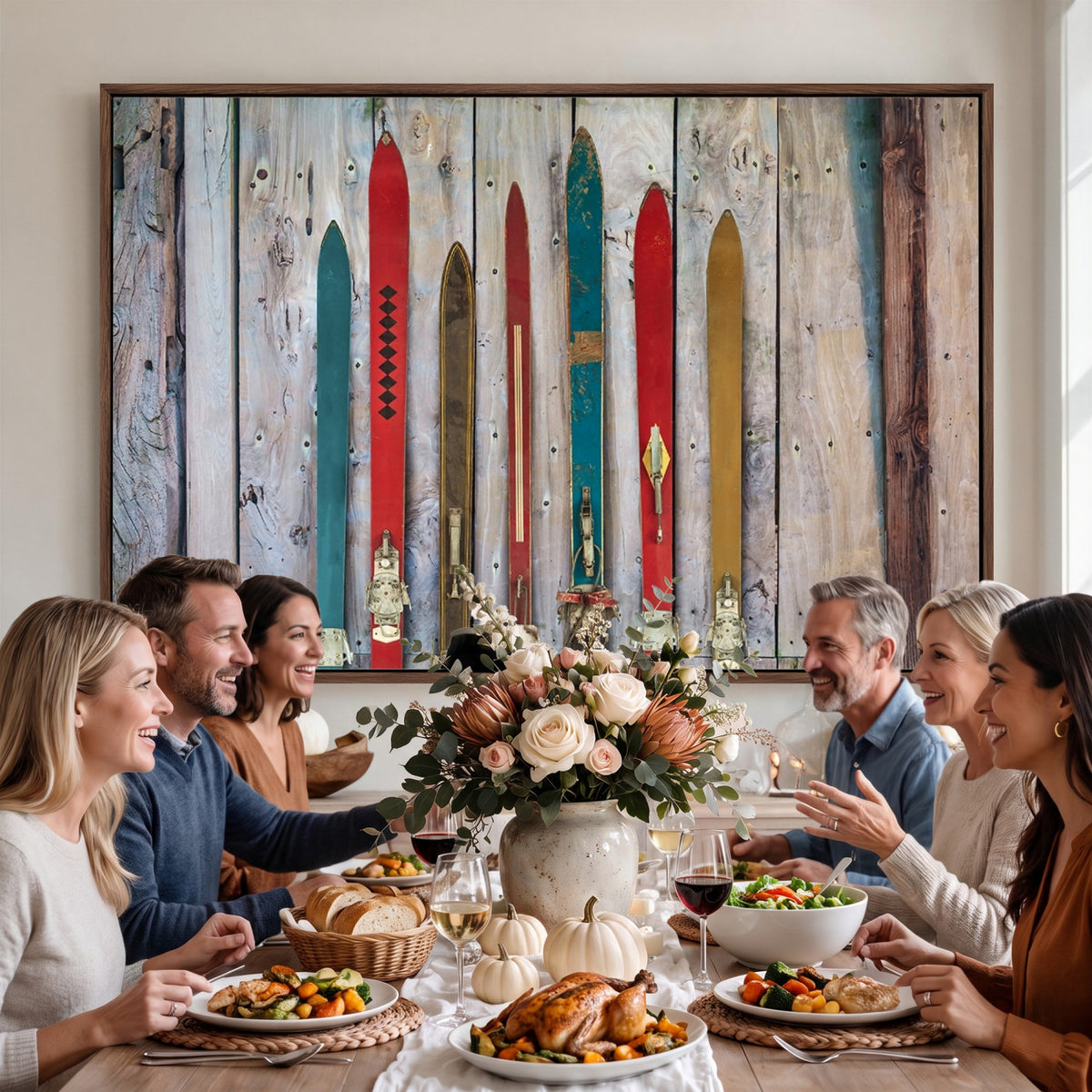 30640-MGV-CV-36X24 - Vintage Wooden Weathered Skis in Front of an Old Barn Wall Art Canvas Print