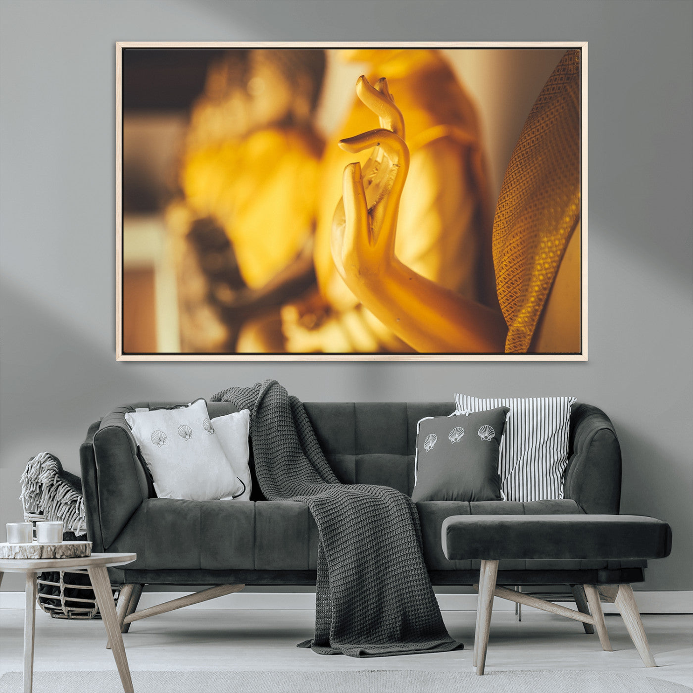 MGV-FC-36X24 - Gold Buddha Statue Hands Wall Art Canvas Print