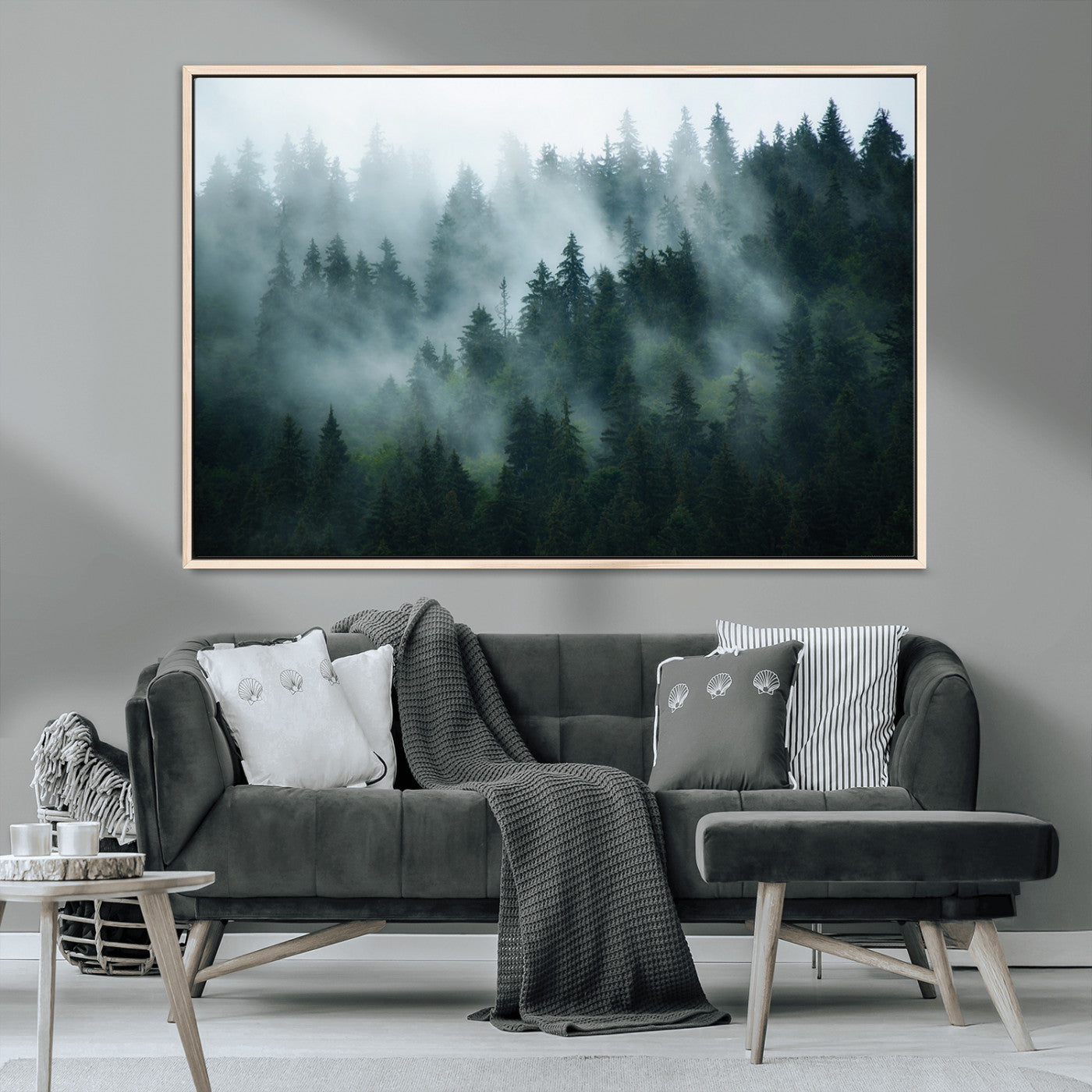 MGV-FC-36X24 - Foggy Forest 3-Panel Canvas Wall Art | Large Giclée Nature Scene Print for Living Room, Office, or