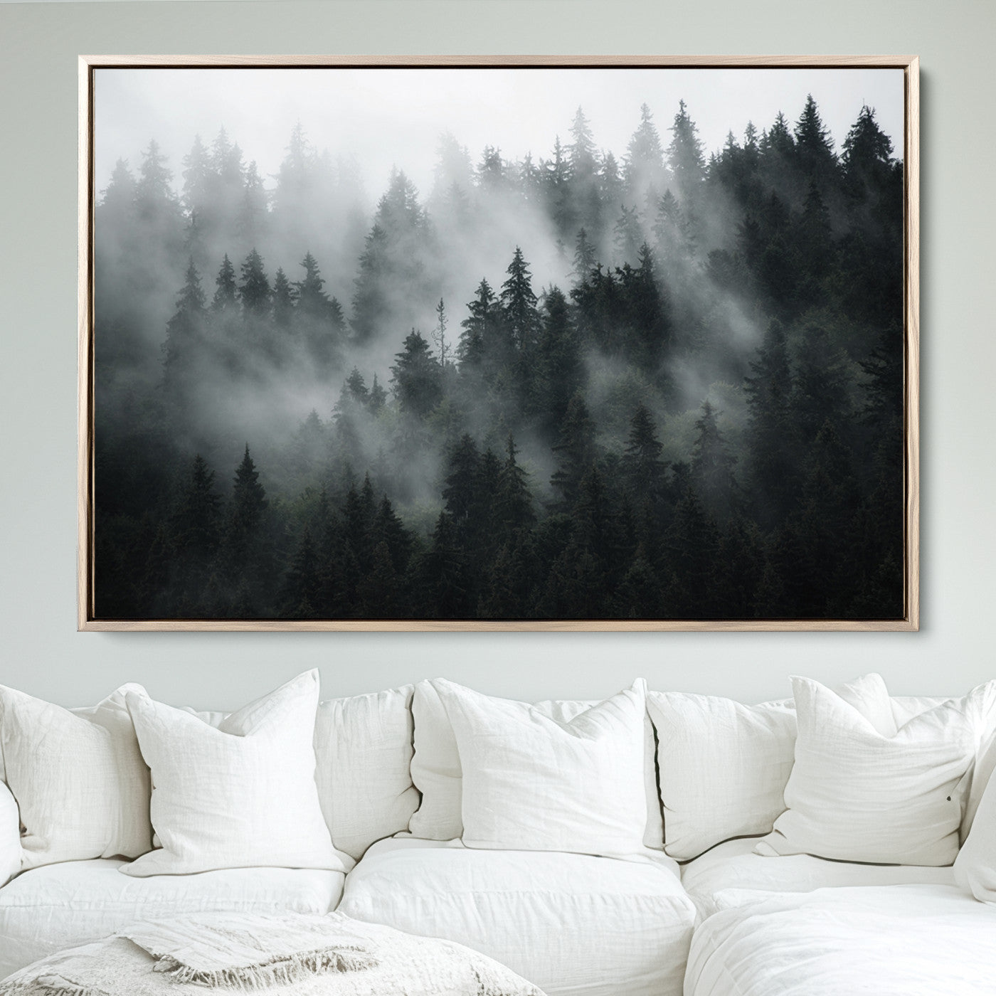 52359-MGV-FC-36X24_Natural-Foggy Forest Wall Art Canvas Print | 3 Panel Large Misty Landscape for Dining Room, Office, or Living Room | Ready to Hang Nature Deco