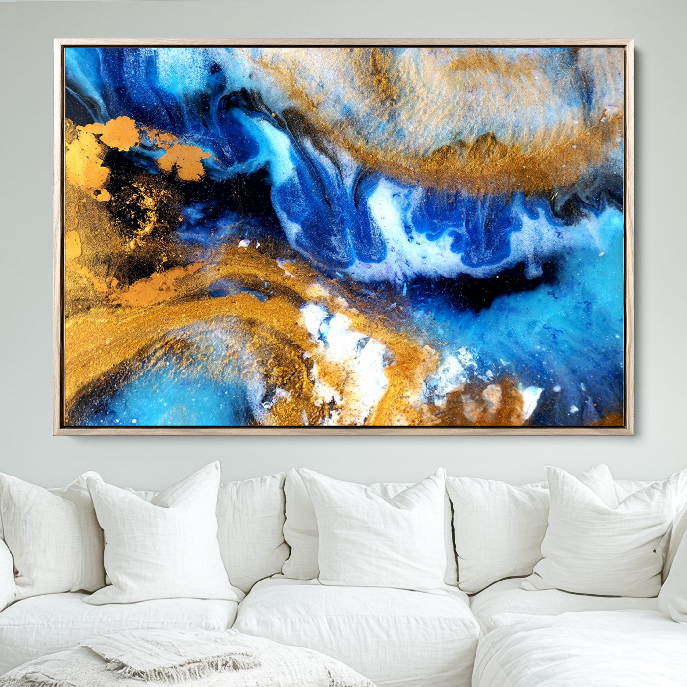42100-MGV-FC-36X24_Natural-Blue Orange Marble Fluid Effect Canvas Wall Art Print