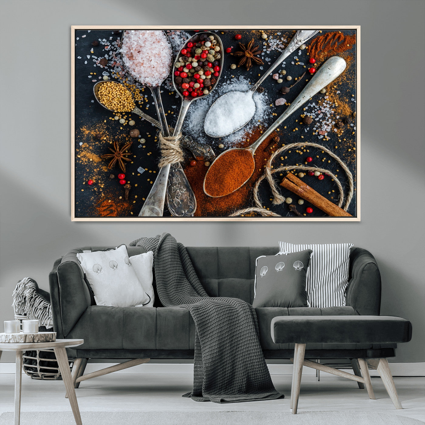 MGV-FC-36X24 - Spices and Seasonings Canvas Wall Art – Colorful Triptych Kitchen Decor – Culinary Art for Dining