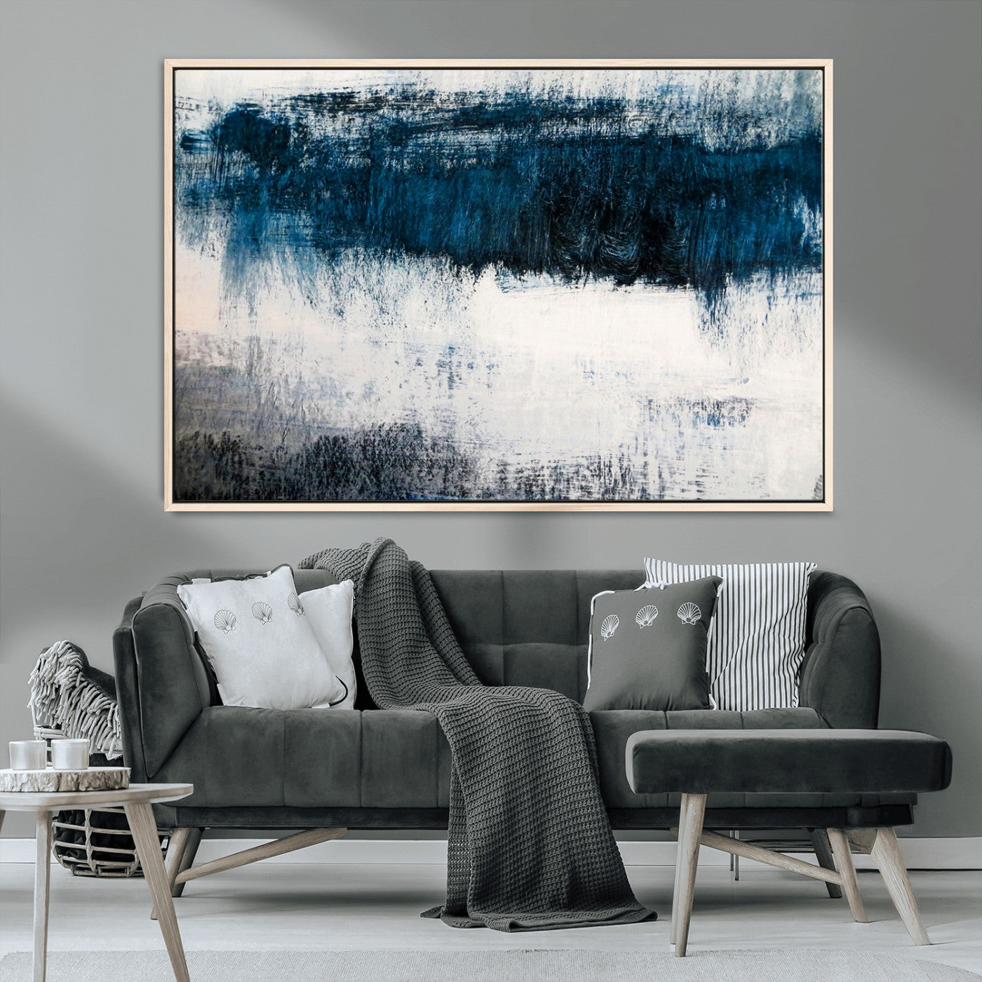 MGV-FC-36X24 - Abstract Blue and White Canvas Art | Large Wall Art for Modern Living Room Decor | Minimalist