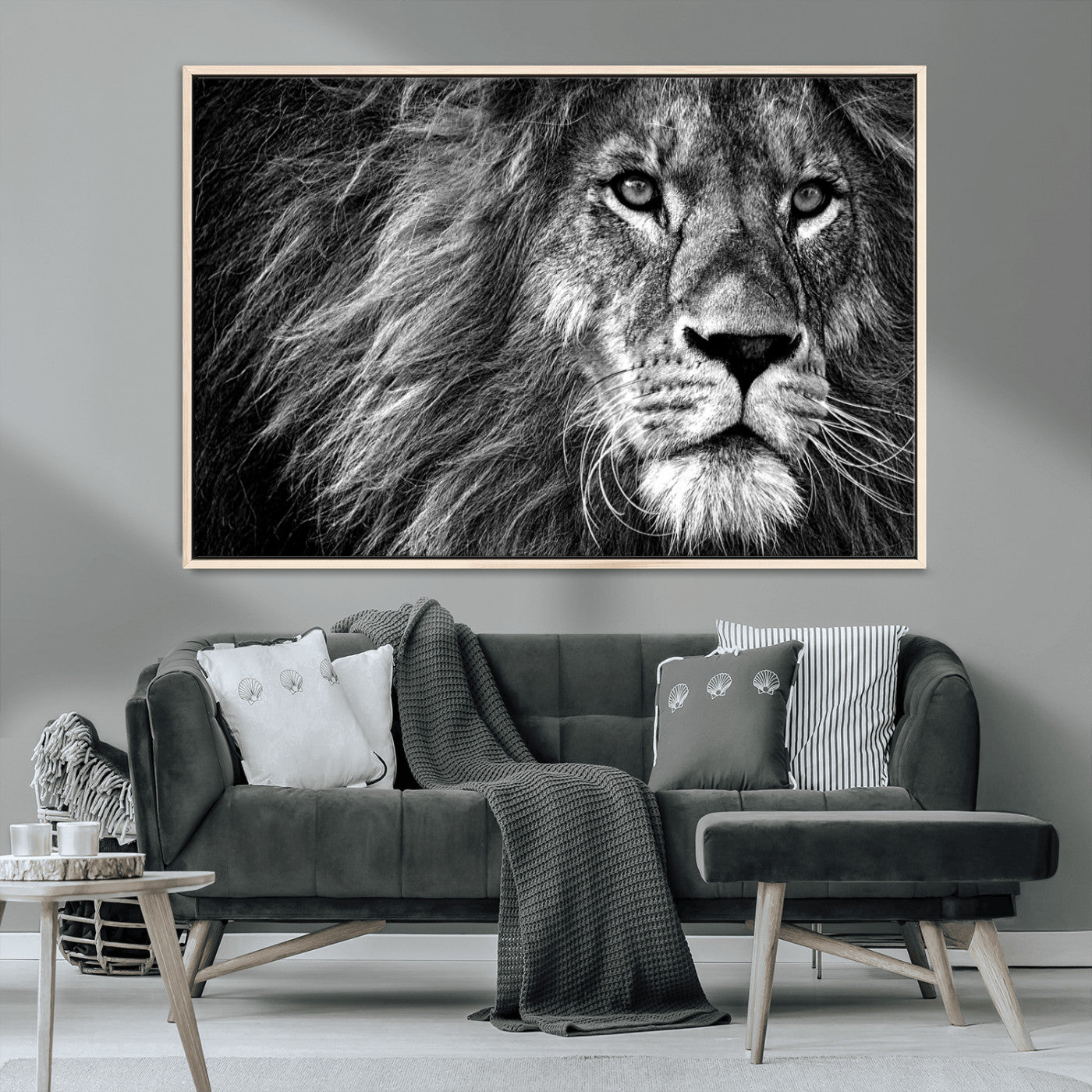MGV-FC-36X24 - Black and White Lion Canvas Wall Art Print