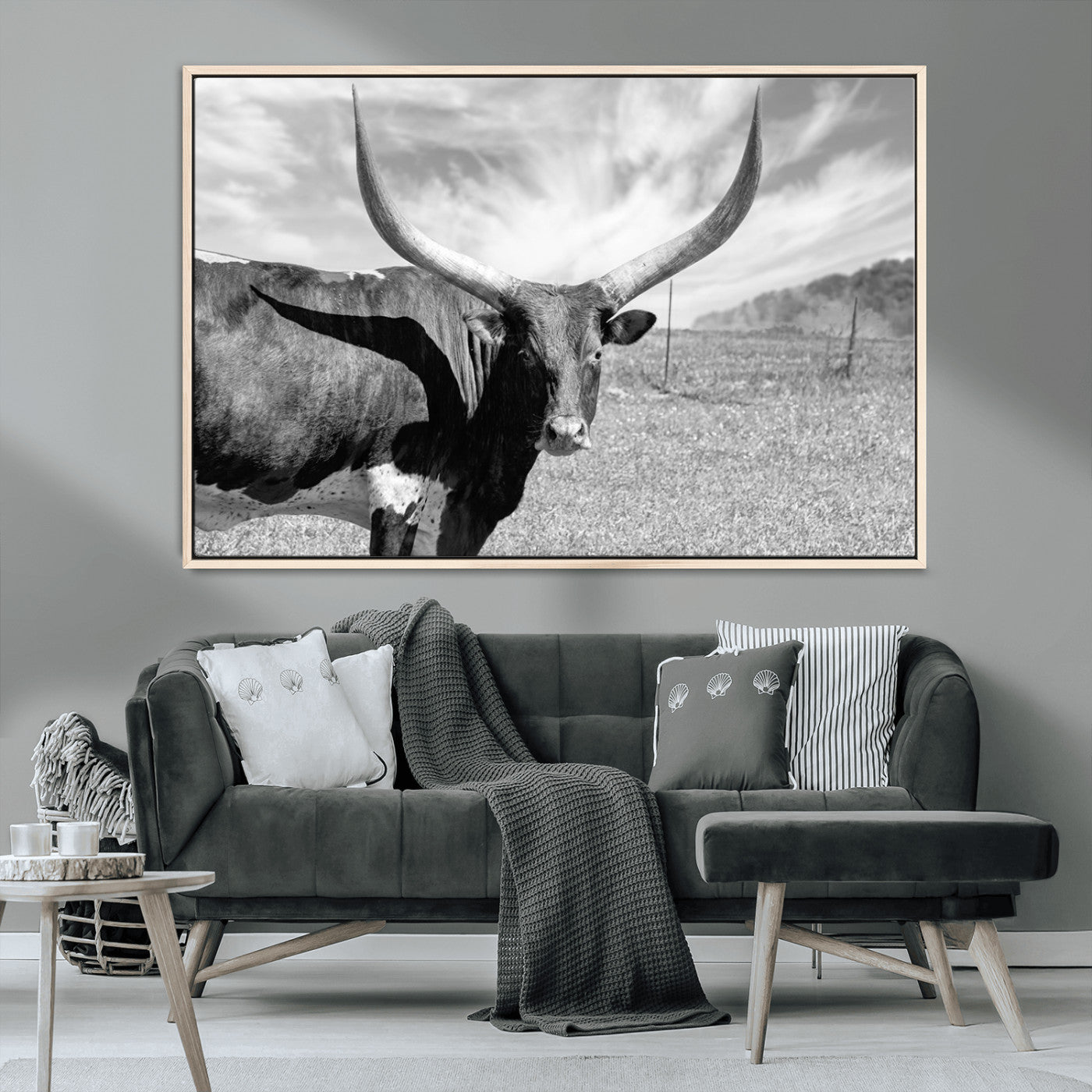 MGV-FC-36X24 - Longhorn Wall Art Canvas Print, Framed Ranch Wall Art Canvas Print