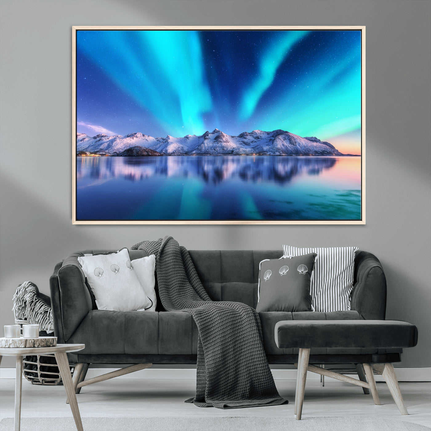 MGV-FC-36X24 - Northern Lights above Mountain Wall Art, Northern Lights Wall Art Canvas Print