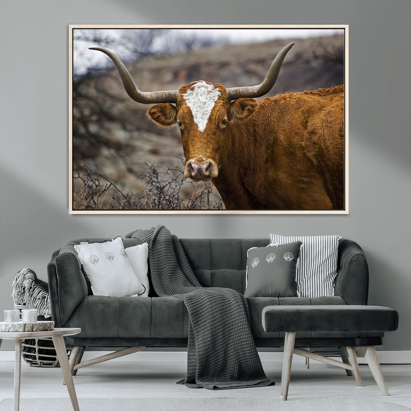 MGV-FC-36X24 - Framed Big Cow Animal Wall Art Canvas Print