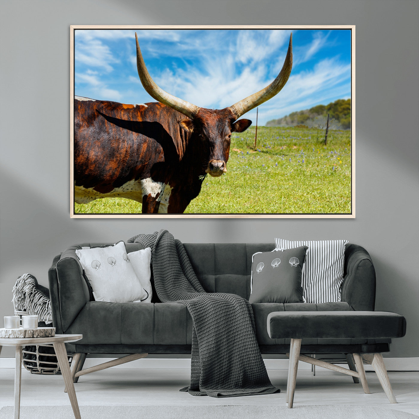 MGV-FC-36X24 - Longhorn and Cow Wall Art, Country Cow Wall Decor Canvas Print