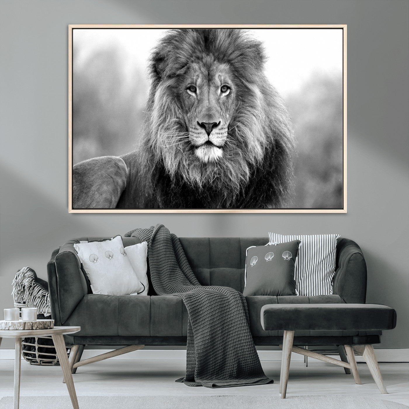 MGV-FC-36X24 - Black and White Lion Canvas Wall Art Animal Print
