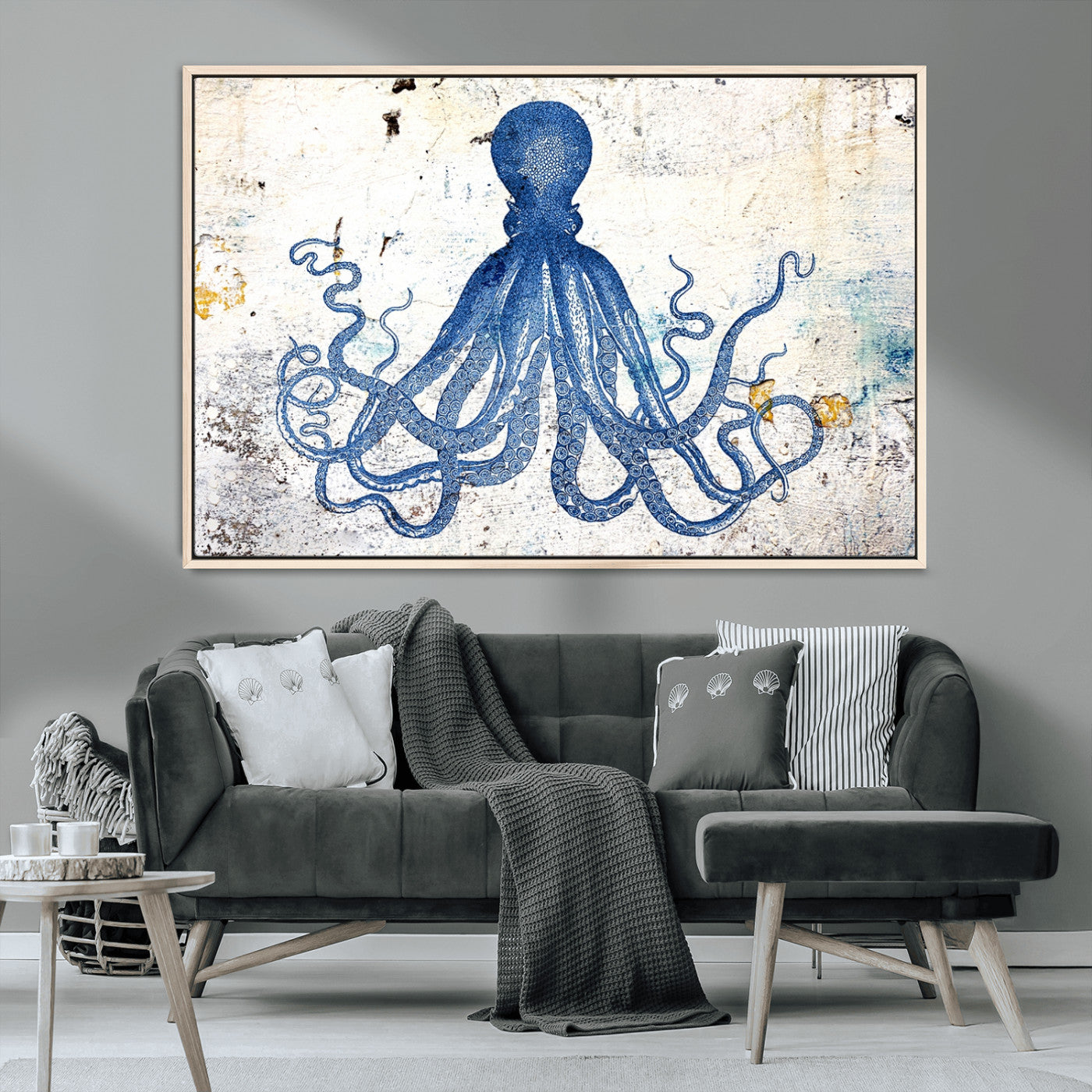 MGV-FC-36X24 - Octopus Canvas Wall Art | Coastal Marine Life Artwork for Living Room, Bedroom, or Office |