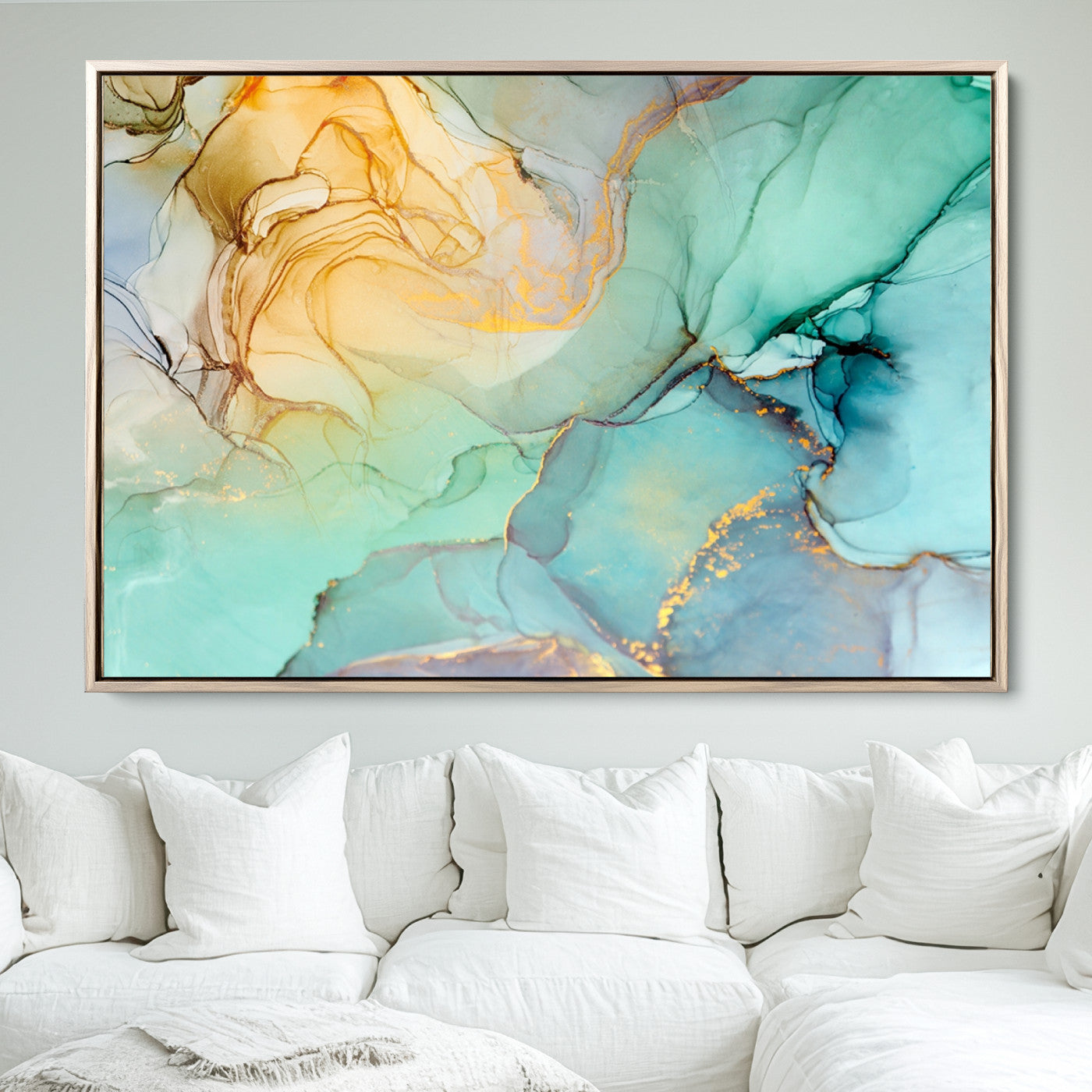 47242-MGV-FC-36X24_Natural-Green Marble Fluid Effect Wall Art Abstract Canvas Wall Art Print