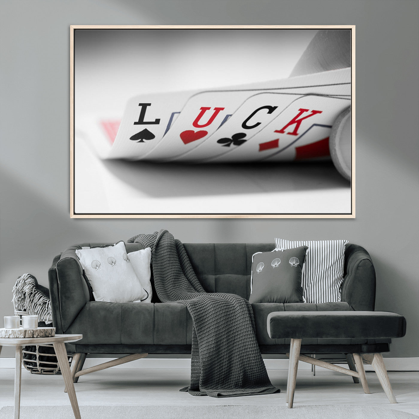 MGV-FC-36X24 - Framed Luck Poker Cards Canvas – Modern Triptych Wall Art, Ready to Hang for Game Rooms