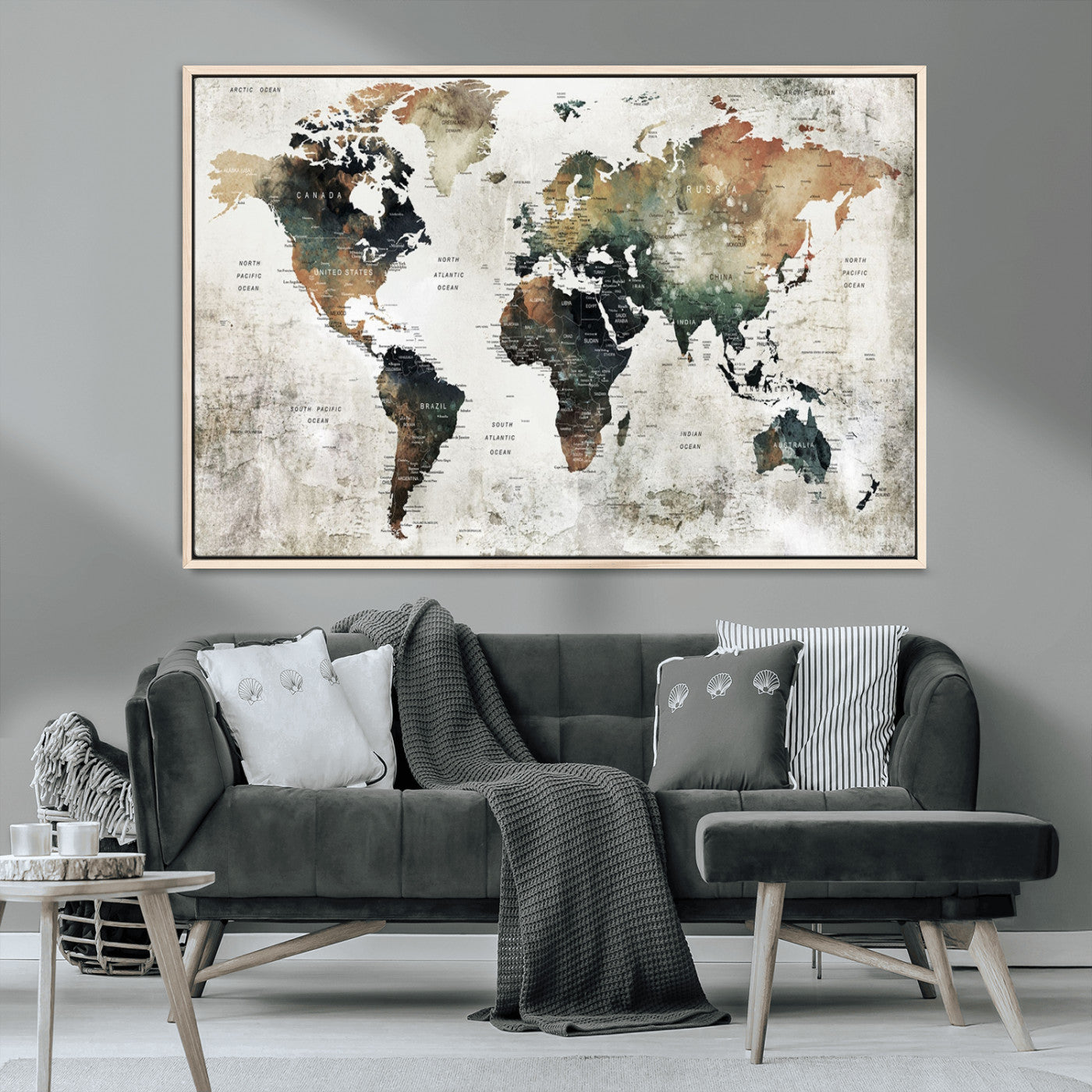 MGV-FC-36X24 - Push Pin World Map Canvas Print – Framed Wall Art for Couples to Track Their Travels – Anniversary