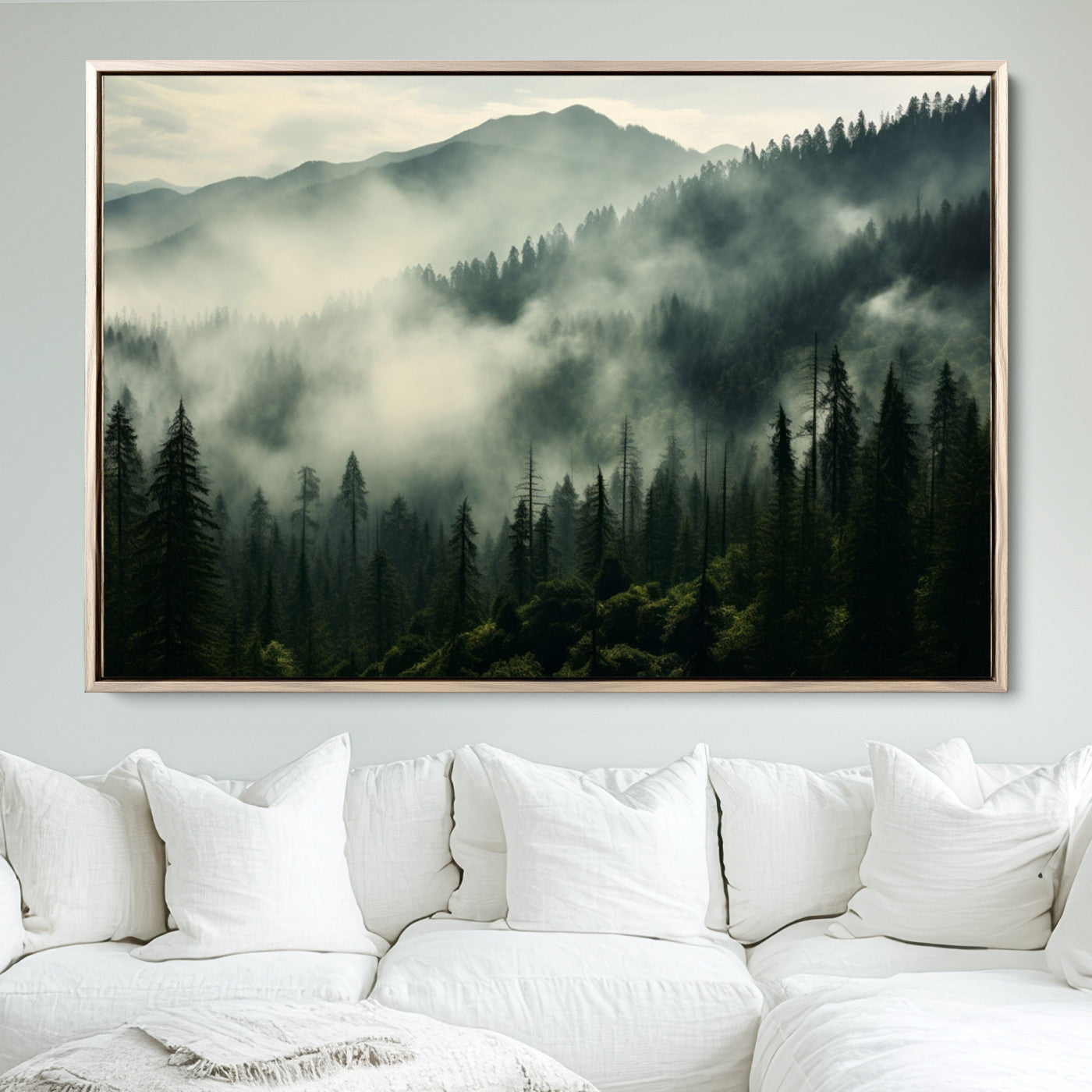 25295-MGV-FC-36X24_Natural-Captivating Misty Forest Wall Art Premium Canvas Print a Foggy and Serene Atmosphere