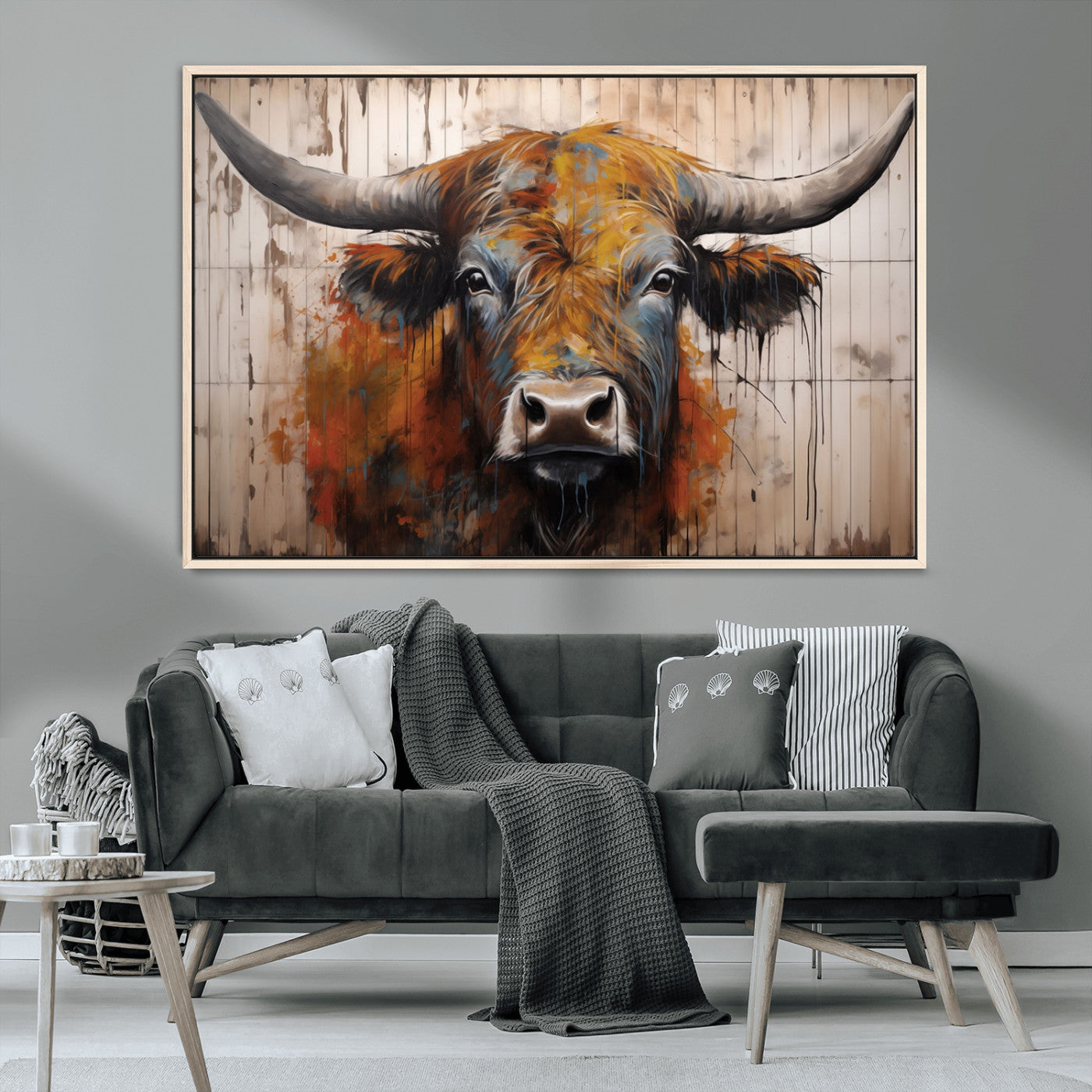 MGV-FC-36X24 - Abstract Bull Highland Cow Canvas Wall Art Print – Vibrant Rustic Charm in Modern Farmhouse Decor –