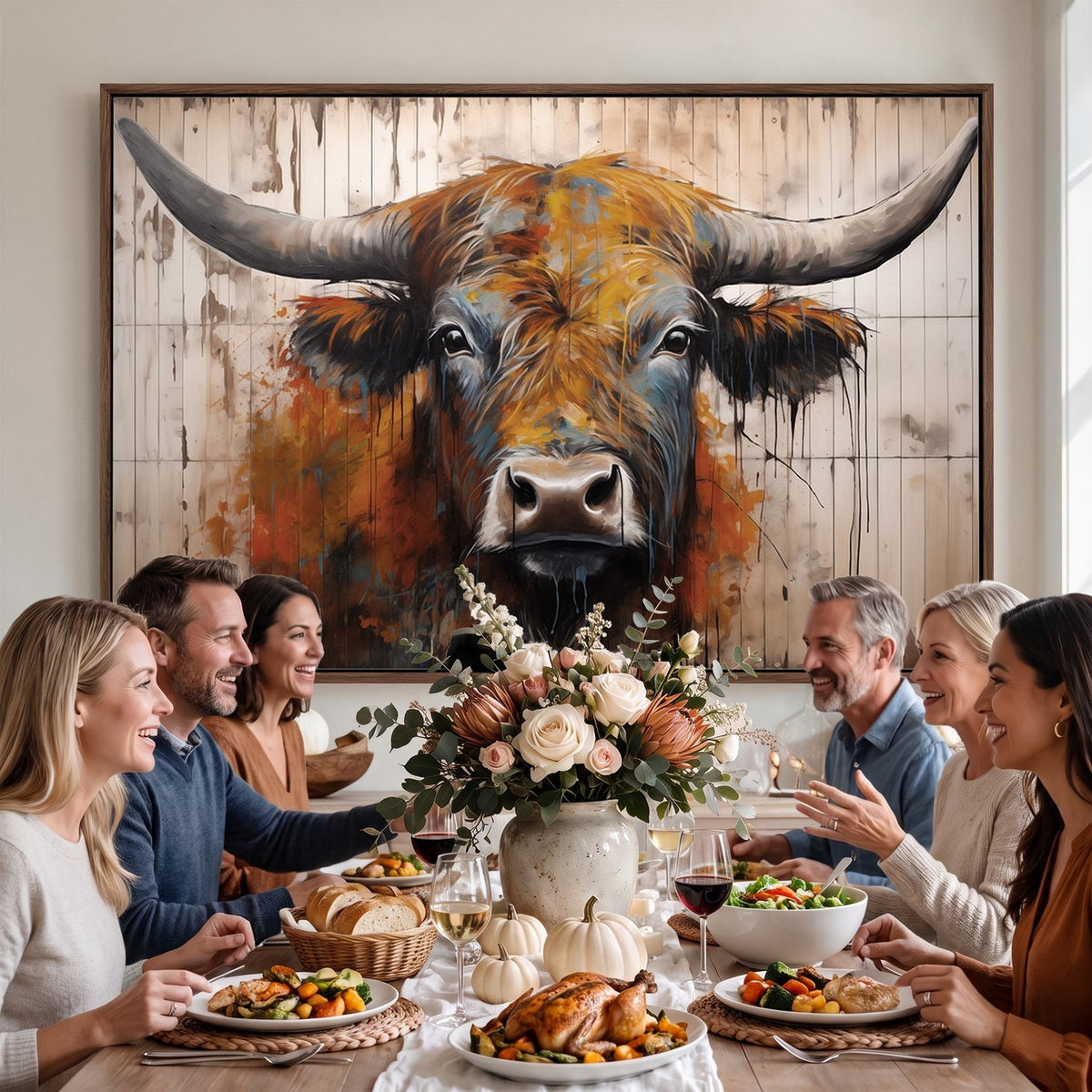 47284-MGV-CV-24X16 - Abstract Bull Highland Cow Canvas Wall Art Print