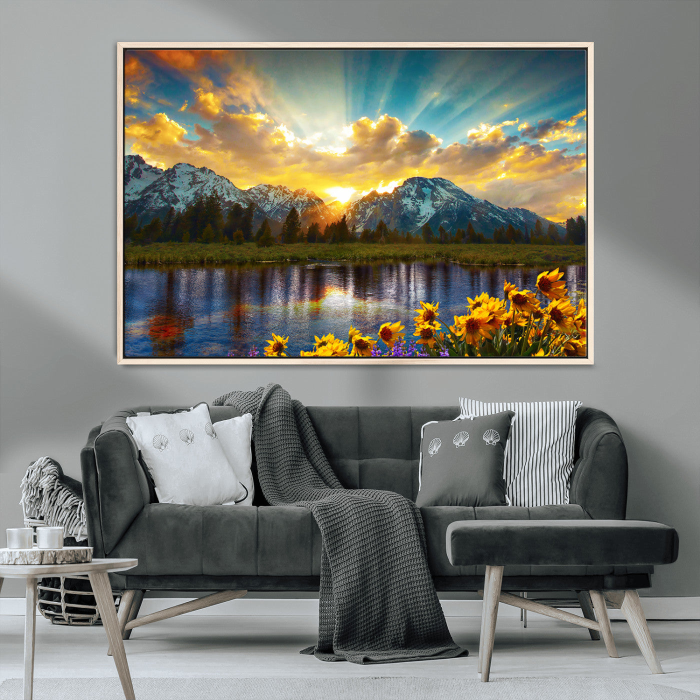 MGV-FC-36X24 - Grand Teton Park Amazing Mountain Landscape Sunset Wall Art Canvas Print