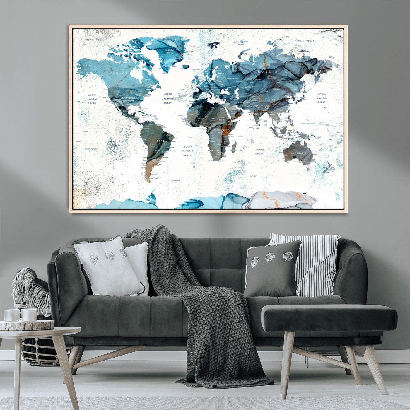 MGV-FC-36X24 - Push Pin World Map Canvas Print – Framed Wall Art for Couples to Track Their Travels – Anniversary