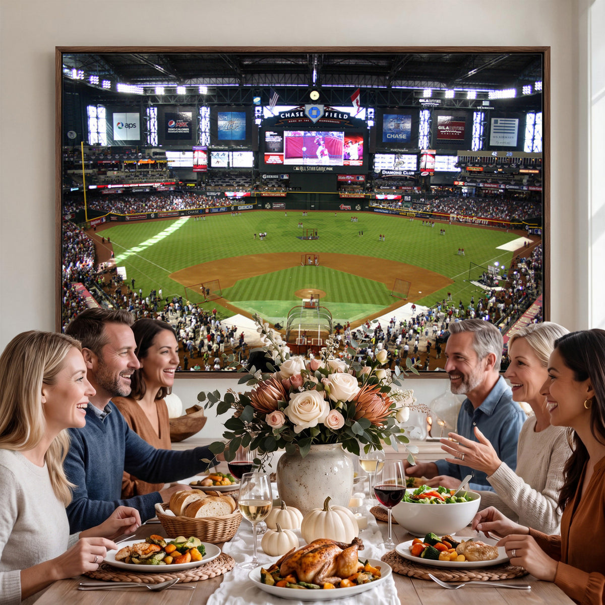 91630-MGV-CV-36X24 - Arizona Diamondbacks Baseball Team Print, Phoenix Chase Field Baseball Stadium Wall Art