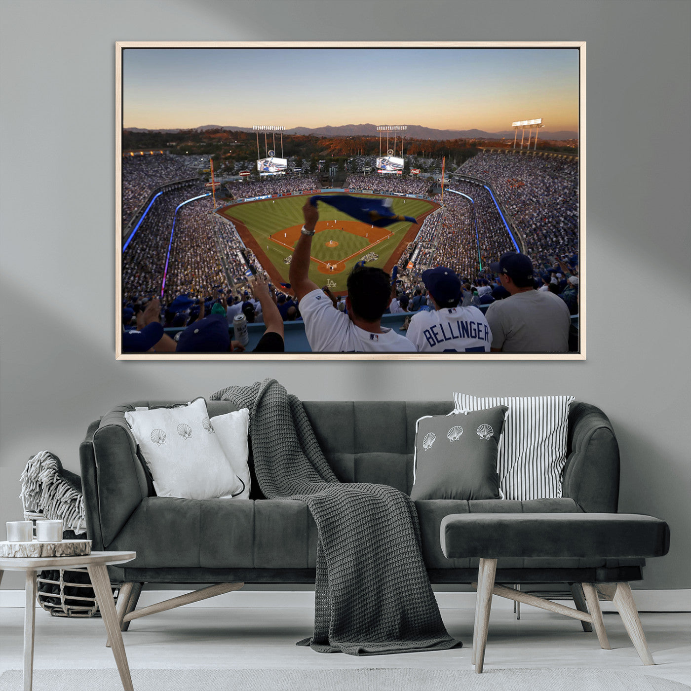 MGV-FC-36X24 - Dodger Stadium Sunset Game Triple Canvas Wall Art - Los Angeles Dodgers MLB Match