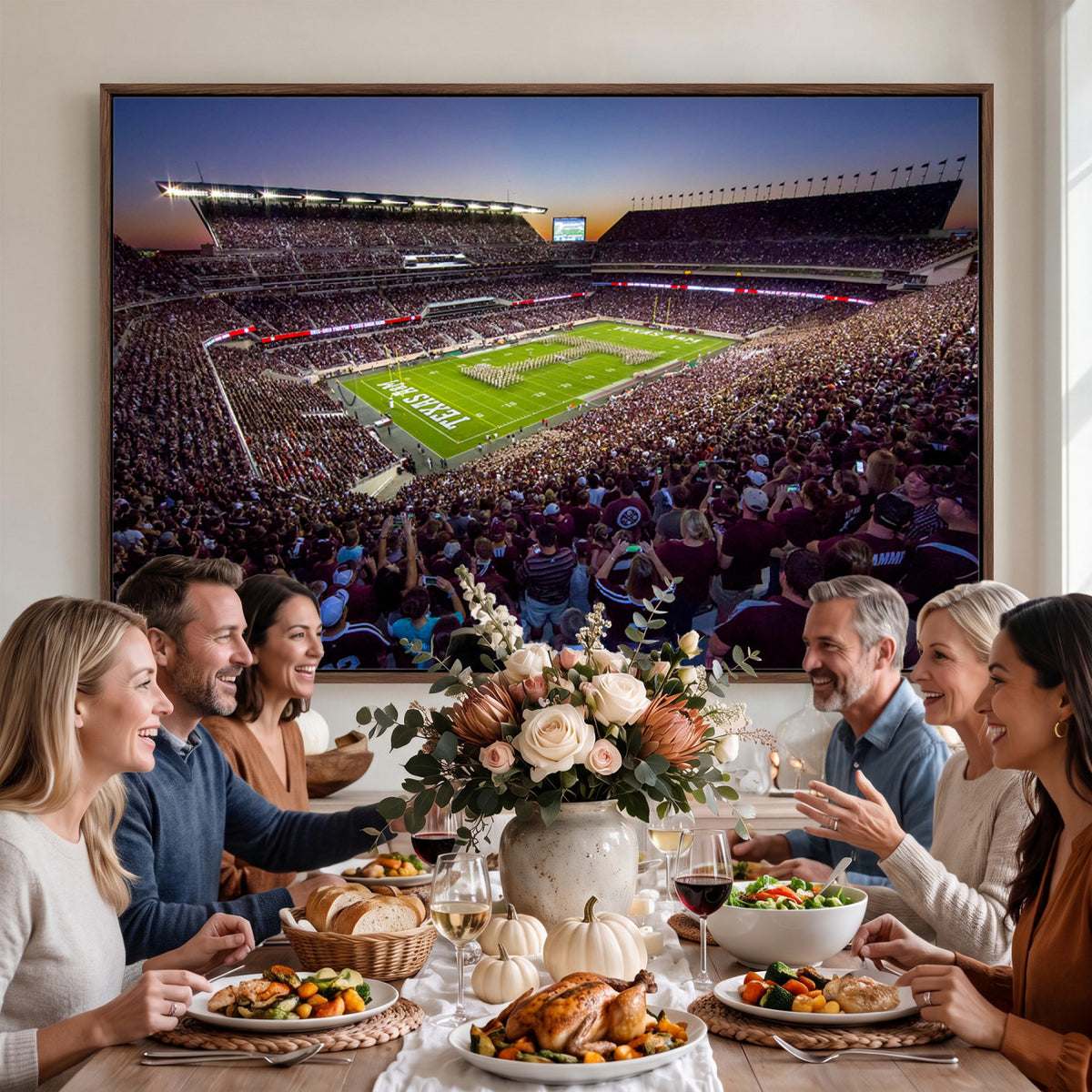 25148-MGV-CV-36X24 - Texas A&M University Aggies Football Team Print, College Station Kyle Field, Framed and Ready to Hang