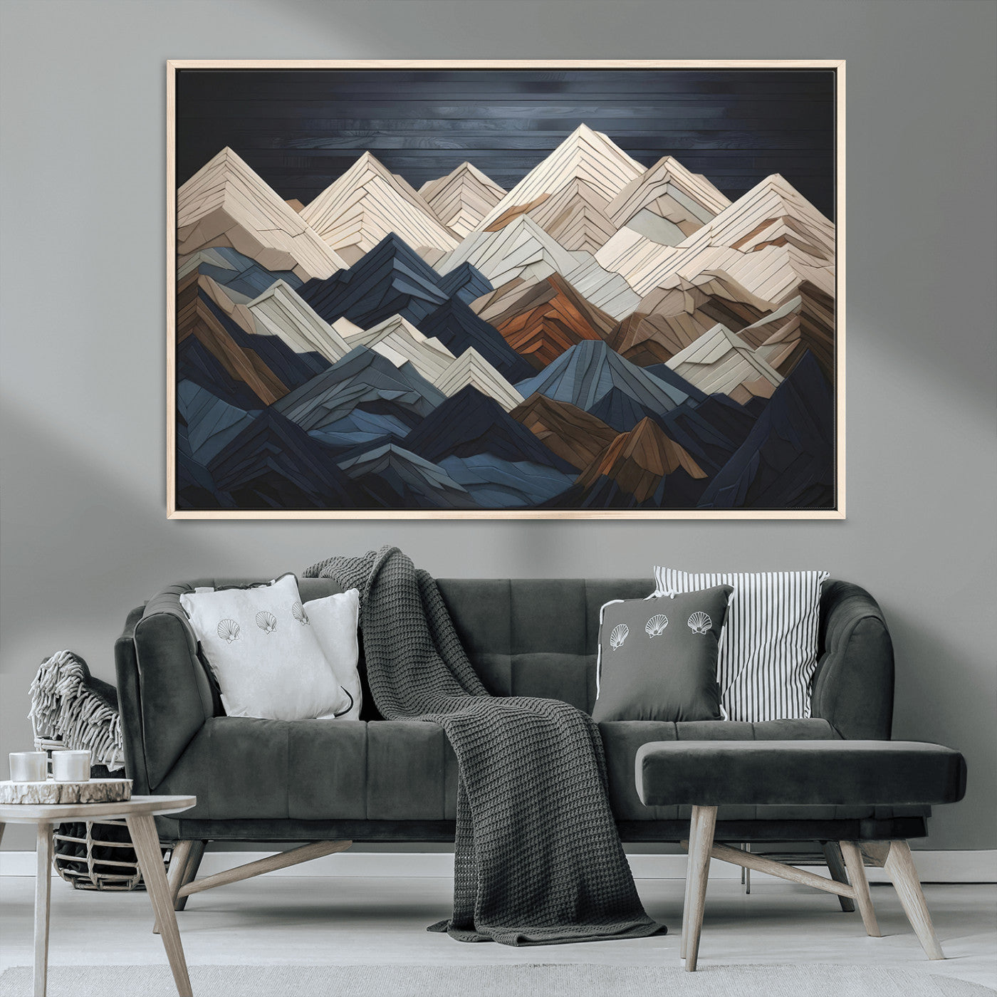 MGV-FC-36X24 - Mountain Range Art Wood Style Wall Art - Ready to Hang 3-Piece Set for Modern Rustic Decor, Abstract