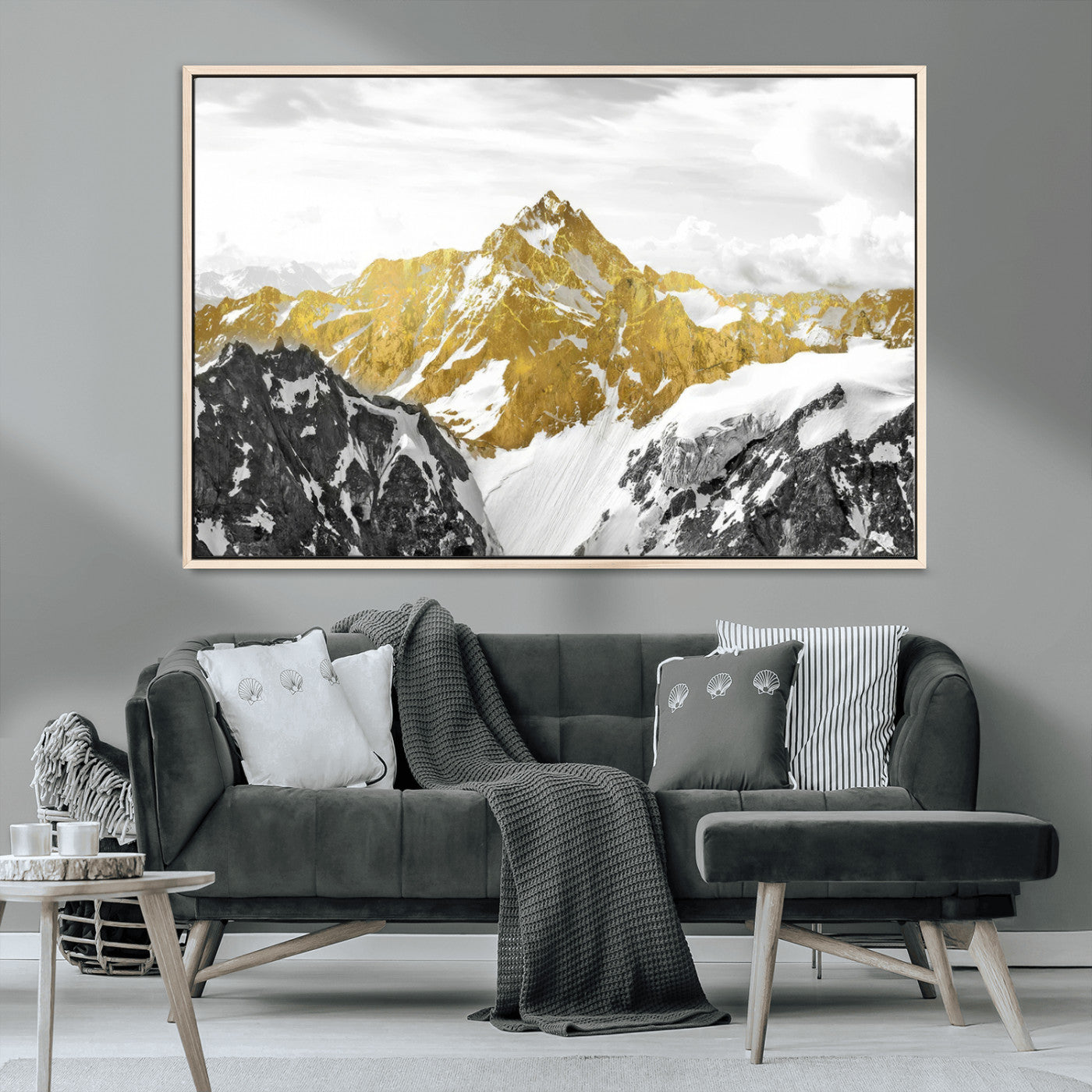 MGV-FC-36X24 - Gold Abstract Mountains Wall Art Print on Canvas, Nature Wall Art Print,