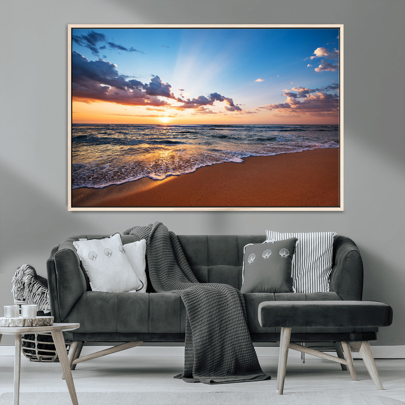 MGV-FC-36X24 - Golden Hour Beach Sunset Wall Art | Canvas Print | Ready to Hang | Coastal Wall Art for Living Room