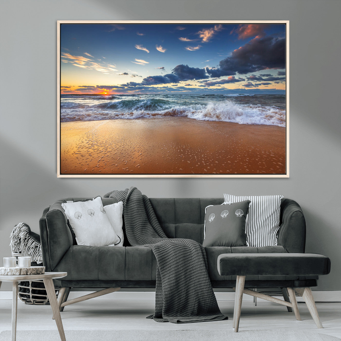 MGV-FC-36X24 - Beach Canvas Wall Art - Coastal Seascape Print for Living Room or Bedroom, Ocean Waves on Sand,
