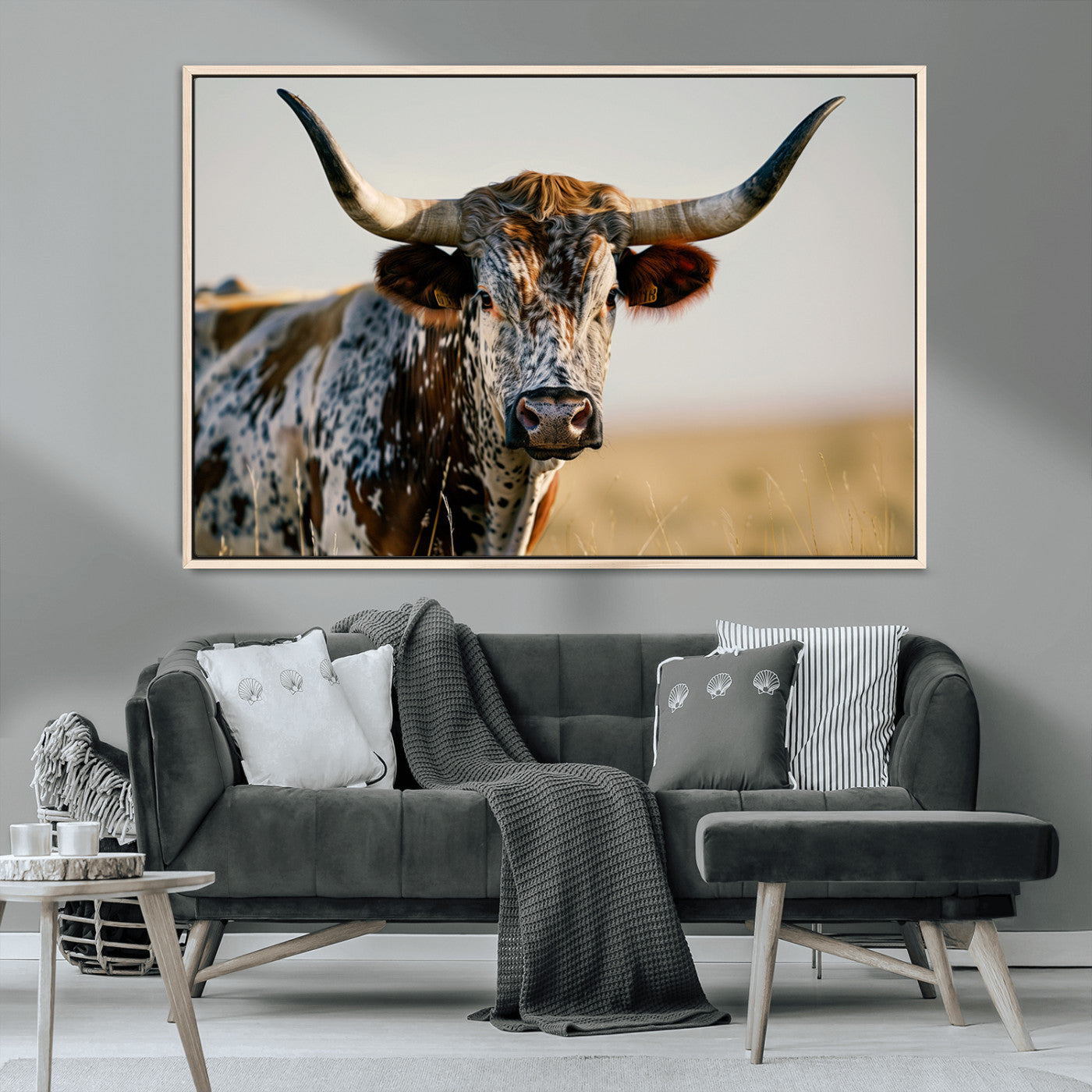 MGV-FC-36X24 - Texas Bull Longhorn Wall Art Canvas Print for Farm House Wall Decor, Farmhouse Wall Art Print