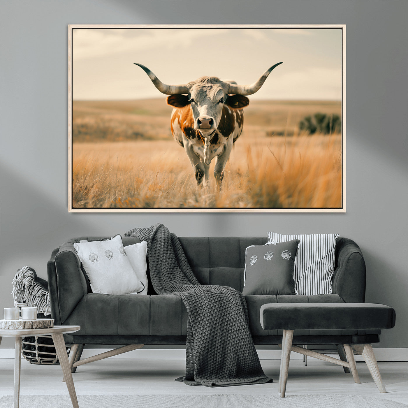 MGV-FC-36X24 - Texas Cow Wall Art Canvas Print for Farm House Wall Decor, Farmhouse Wall Art Print