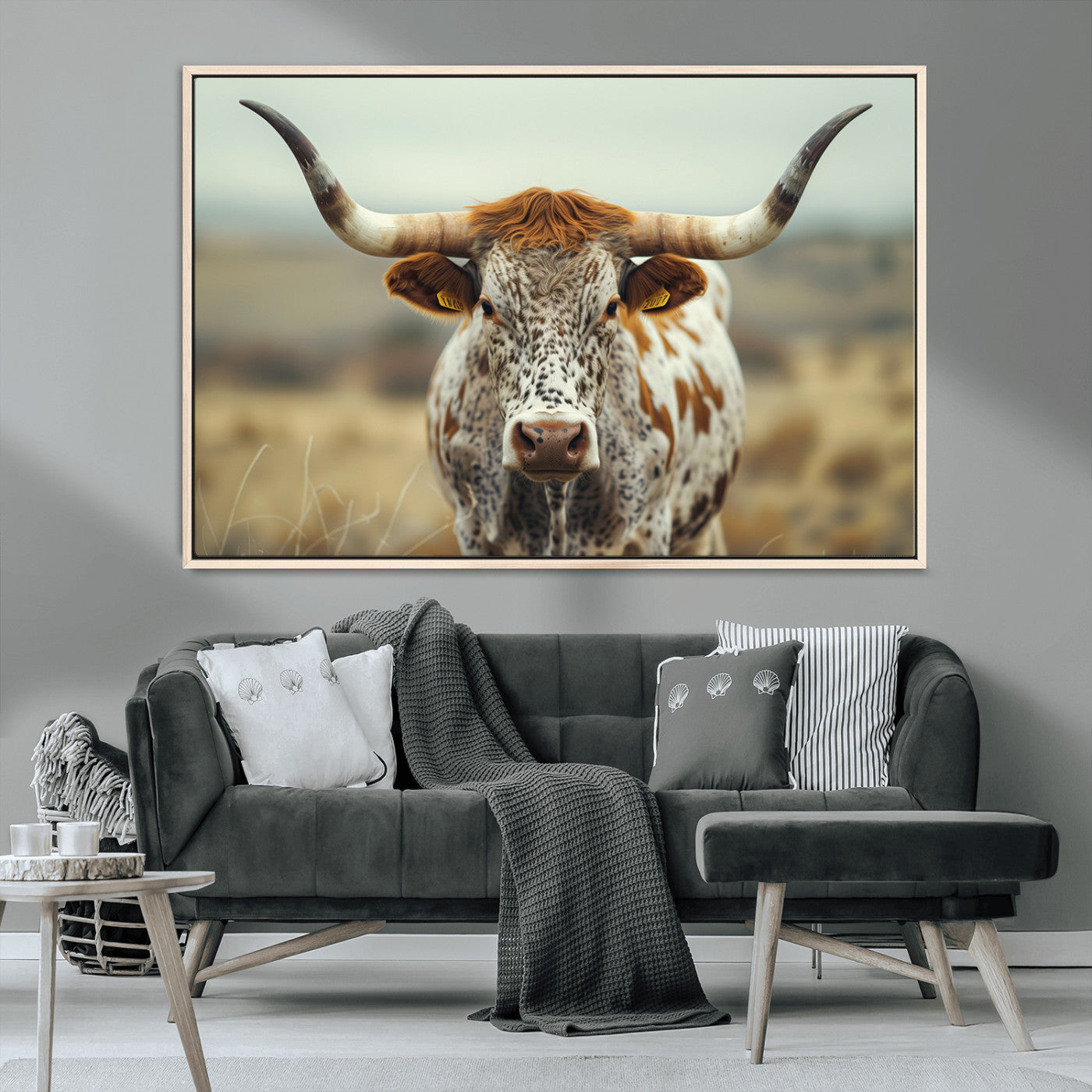 MGV-FC-36X24 - Texas Cow Longhorn Wall Art Canvas Print for Farm House Wall Decor, Farmhouse Wall Art Print