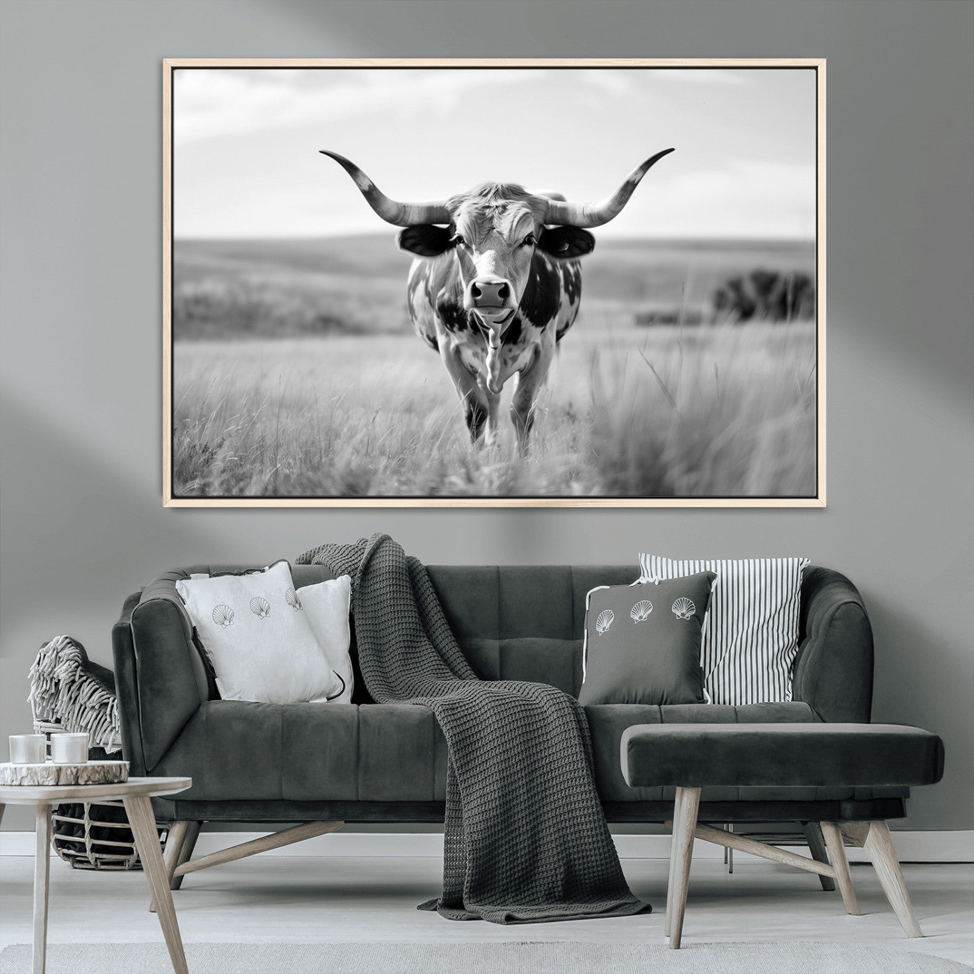 MGV-FC-36X24 - Texas Cow Longhorn Wall Art Canvas Print for Farm House Wall Decor, Farmhouse Wall Art Print
