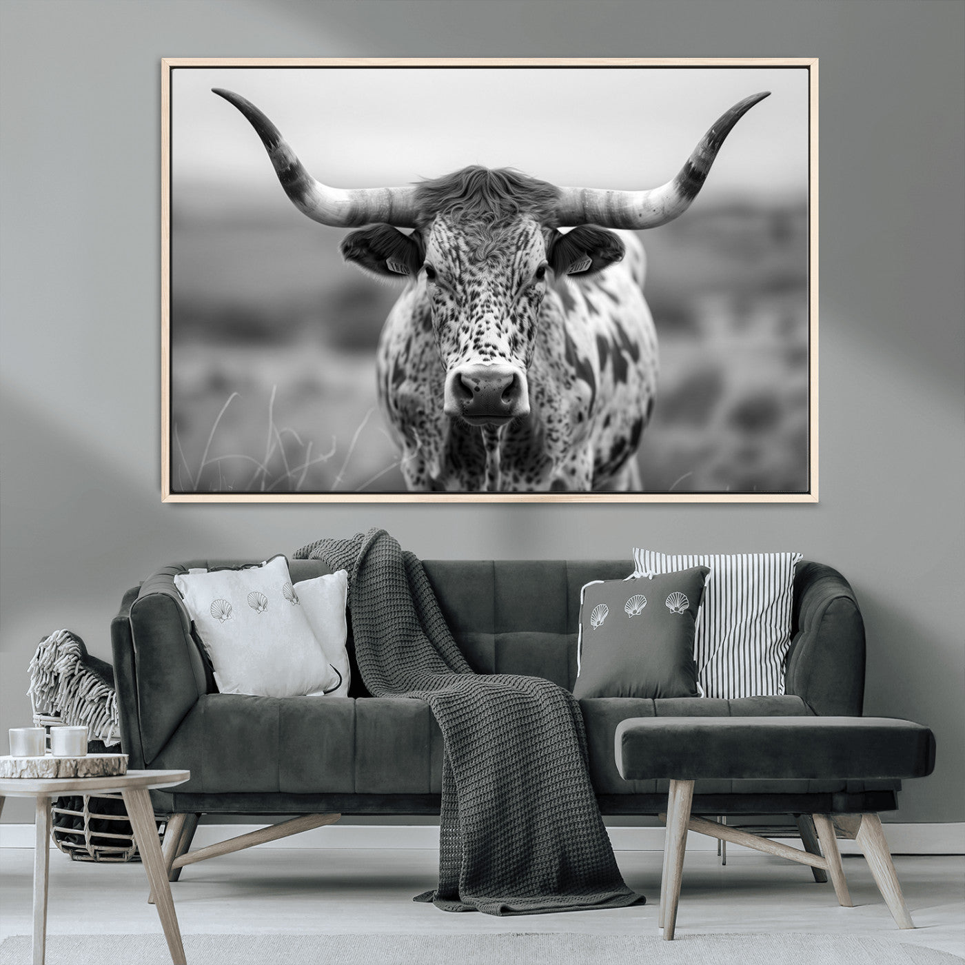 MGV-FC-36X24 - Texas Cow Longhorn Wall Art Canvas Print for Farm House Wall Decor, Farmhouse Wall Art Print