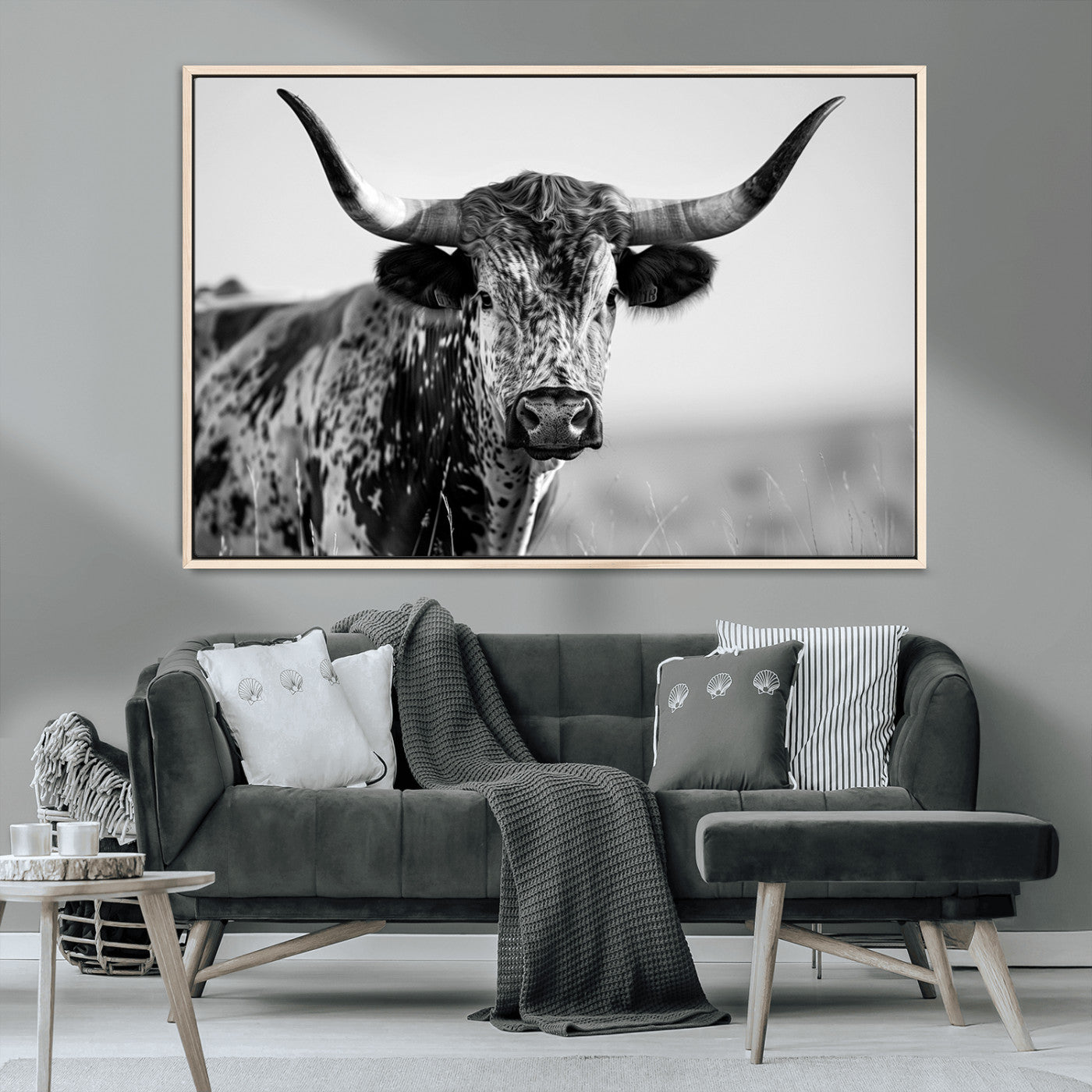 MGV-FC-36X24 - Texas Highland Cow Longhorn Canvas Print - Rustic Farmhouse Wall Art - Large Texas Longhorn
