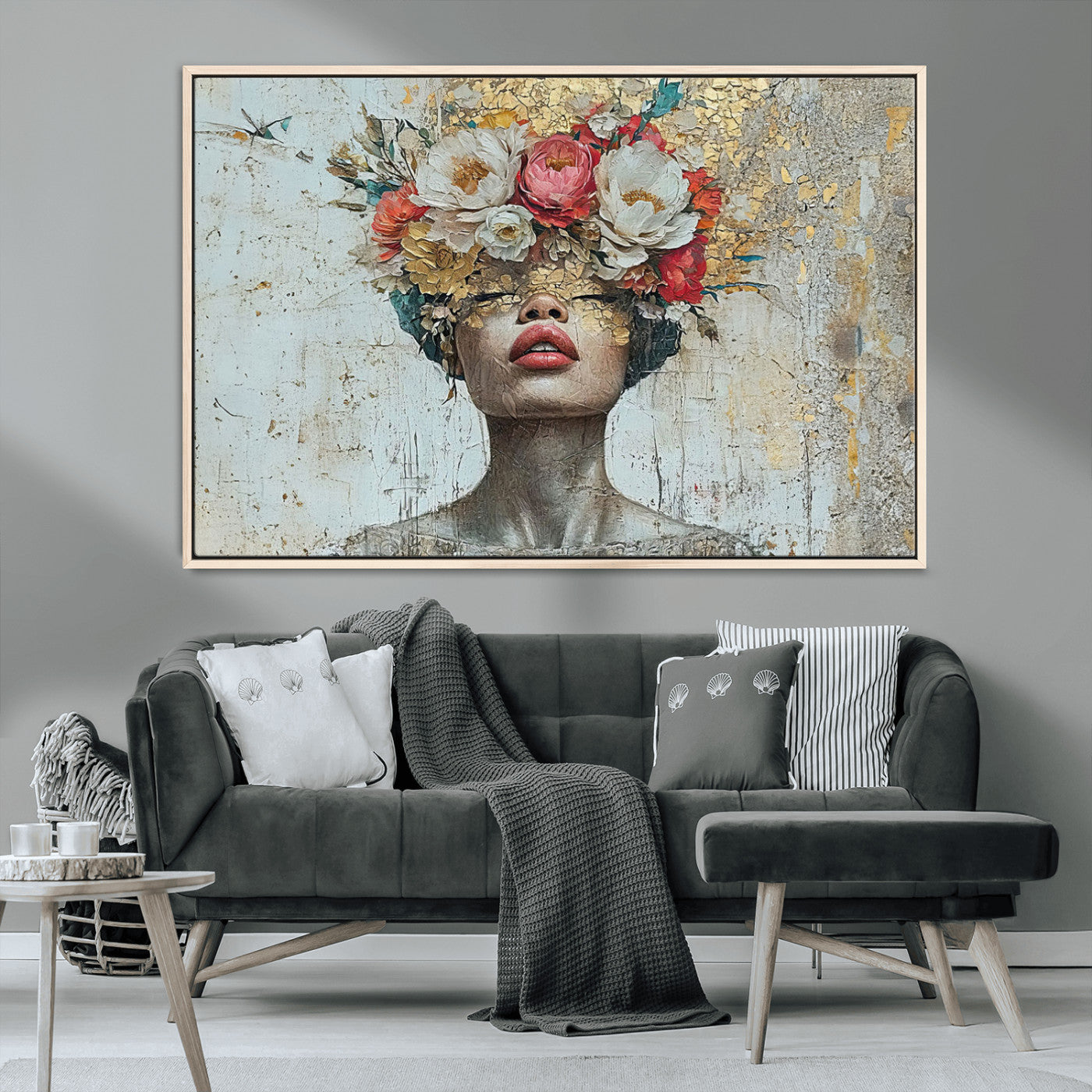 MGV-FC-36X24 - Golden Petal Wall Art Canvas Print - Silhouette Woman Wall Art Canvas Print, Floral Woman Portrait