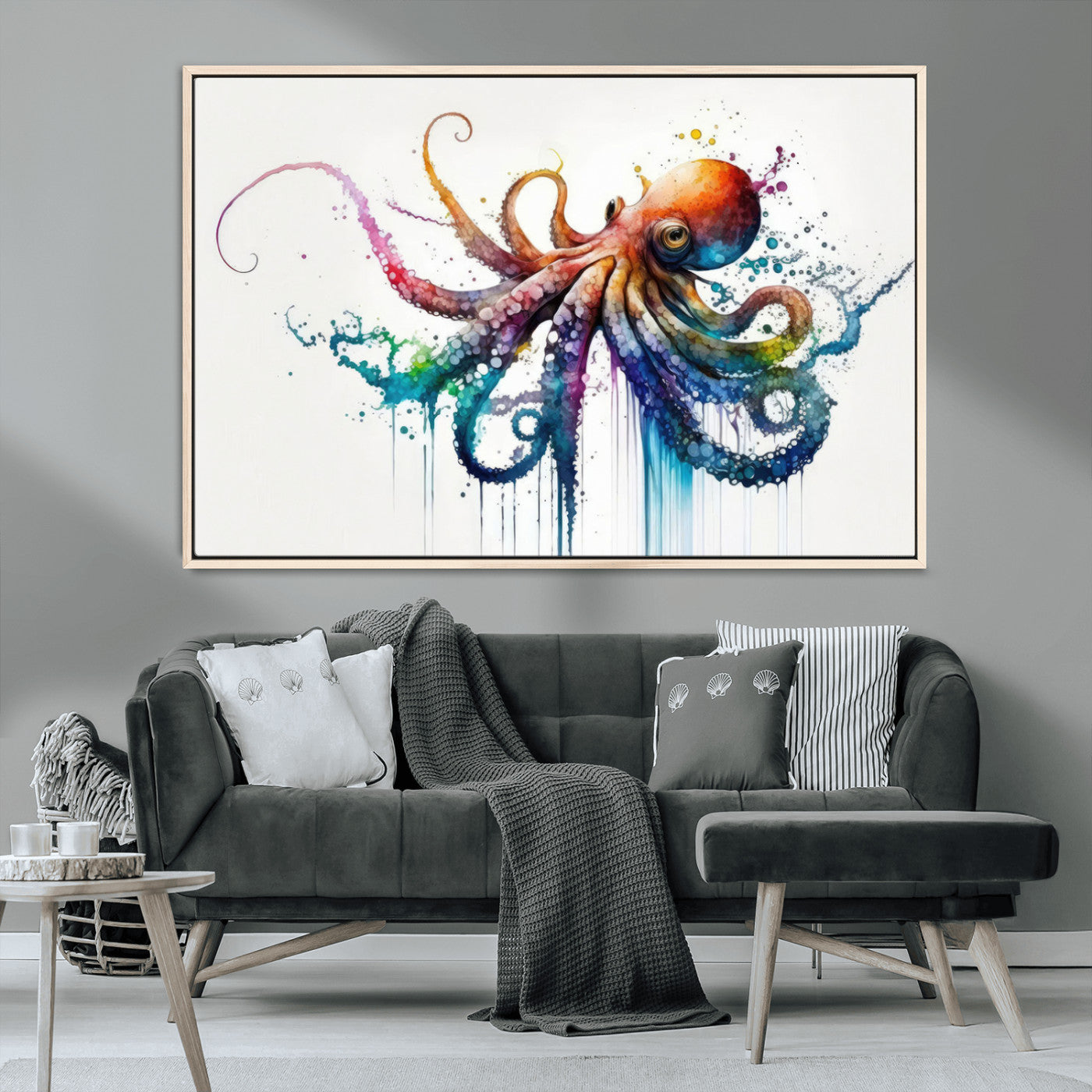 MGV-FC-36X24 - Watercolor Vibrant Octopus Wall Art Canvas Print | Abstract Sea Life Art | Colorful Marine Creature