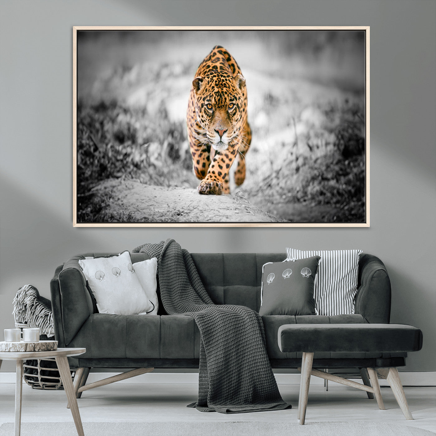 MGV-FC-36X24 - Jaguar Wall Art Canvas Print - Majestic Big Cat in Focused Pursuit - Ready to Hang