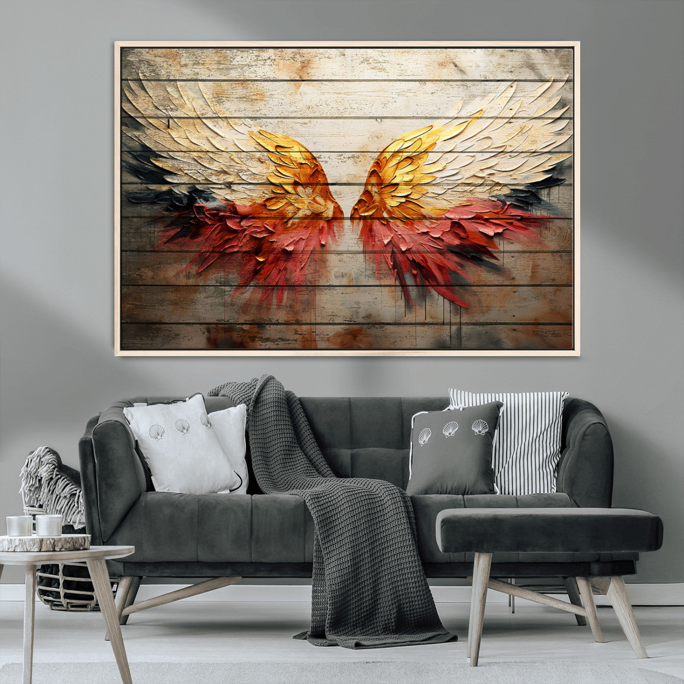 MGV-FC-36X24 - Abstract Angel Wings Canvas Wall Art – Framed and Ready to Hang Modern Angelic Wings Decor for