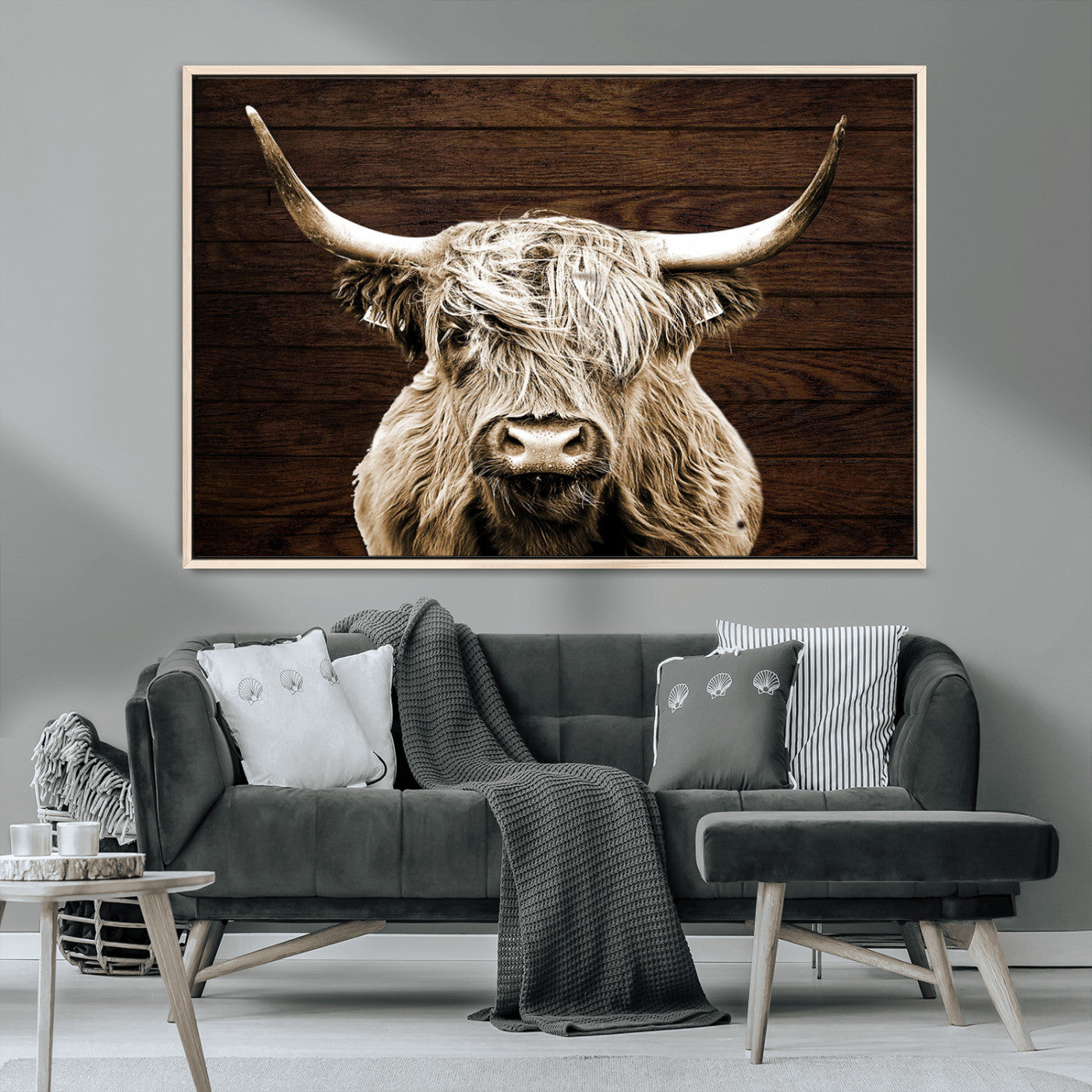 MGV-FC-36X24 - Highland Cow Wall Art Canvas Print, Rustic Farmhouse Decor, Majestic Scottish Highland Bull Portrait