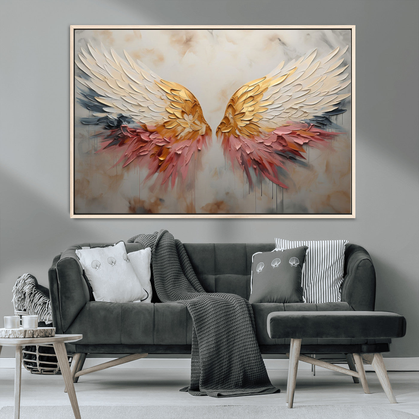 MGV-FC-36X24 - Golden Angel Wings Wall Art Canvas Print – Stunning Abstract Winged Art for Elegant Home Decor –