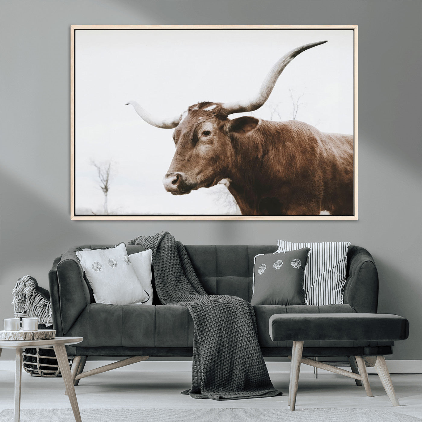 MGV-FC-36X24 - Rustic Bull Wall Art Canvas Print – Modern Longhorn Farmhouse Animal Decor – Abstract Farm Cow