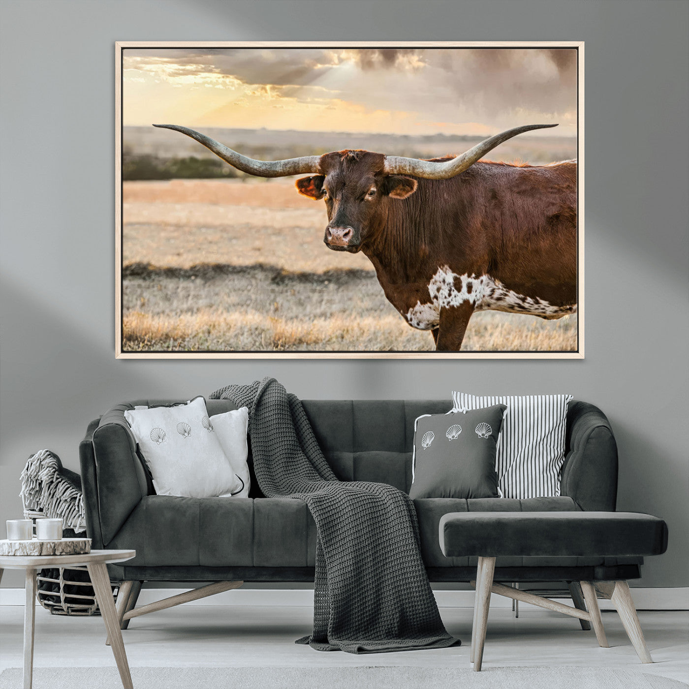 MGV-FC-36X24 - Texas Longhorn Wall Art Canvas Print, Rustic Ranch Decor, Majestic Western Longhorn Cattle