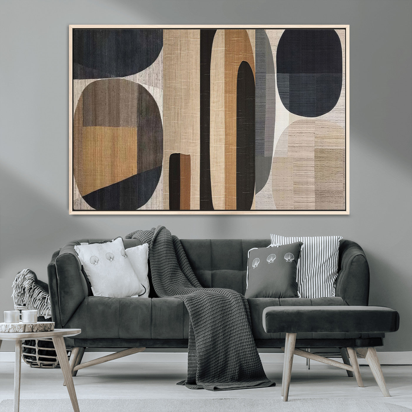 MGV-FC-36X24 - Abstract Minimalist Canvas Wall Art - Neutral Geometric Modern Boho Decor, Minimalist Brown Wabi