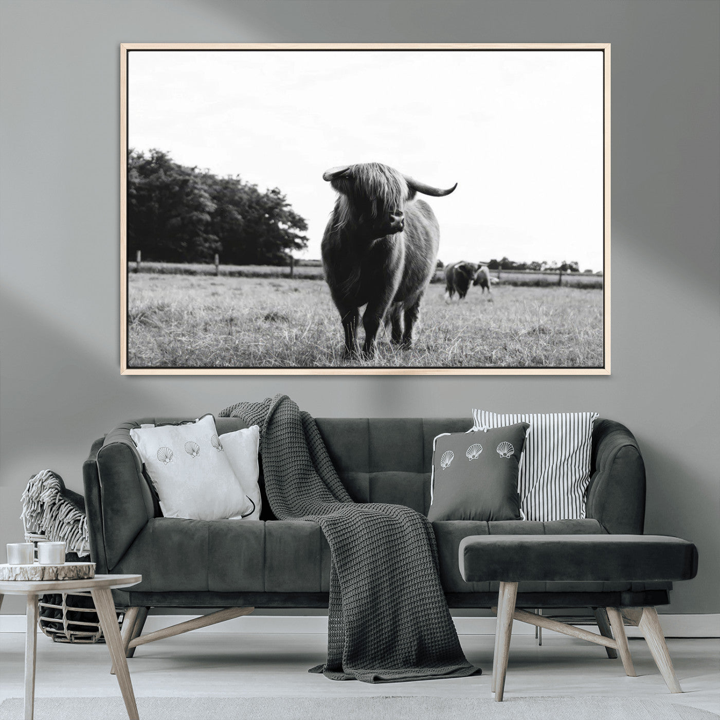 MGV-FC-36X24 - Black and White Highland Cow Wall Art Canvas Print | Rustic Western Decor for Living Room or Office,